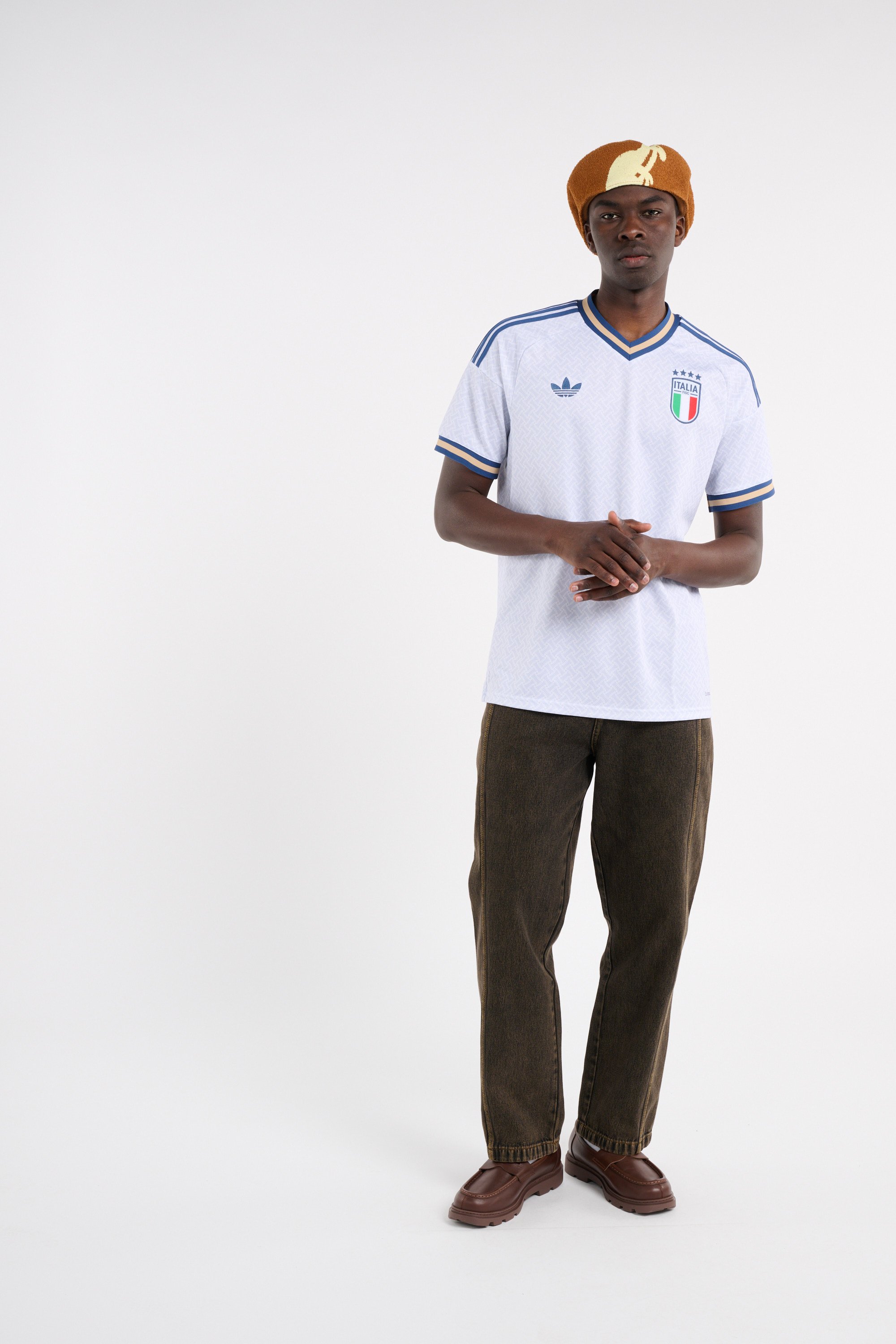 Straight V-neck T-shirt Blue