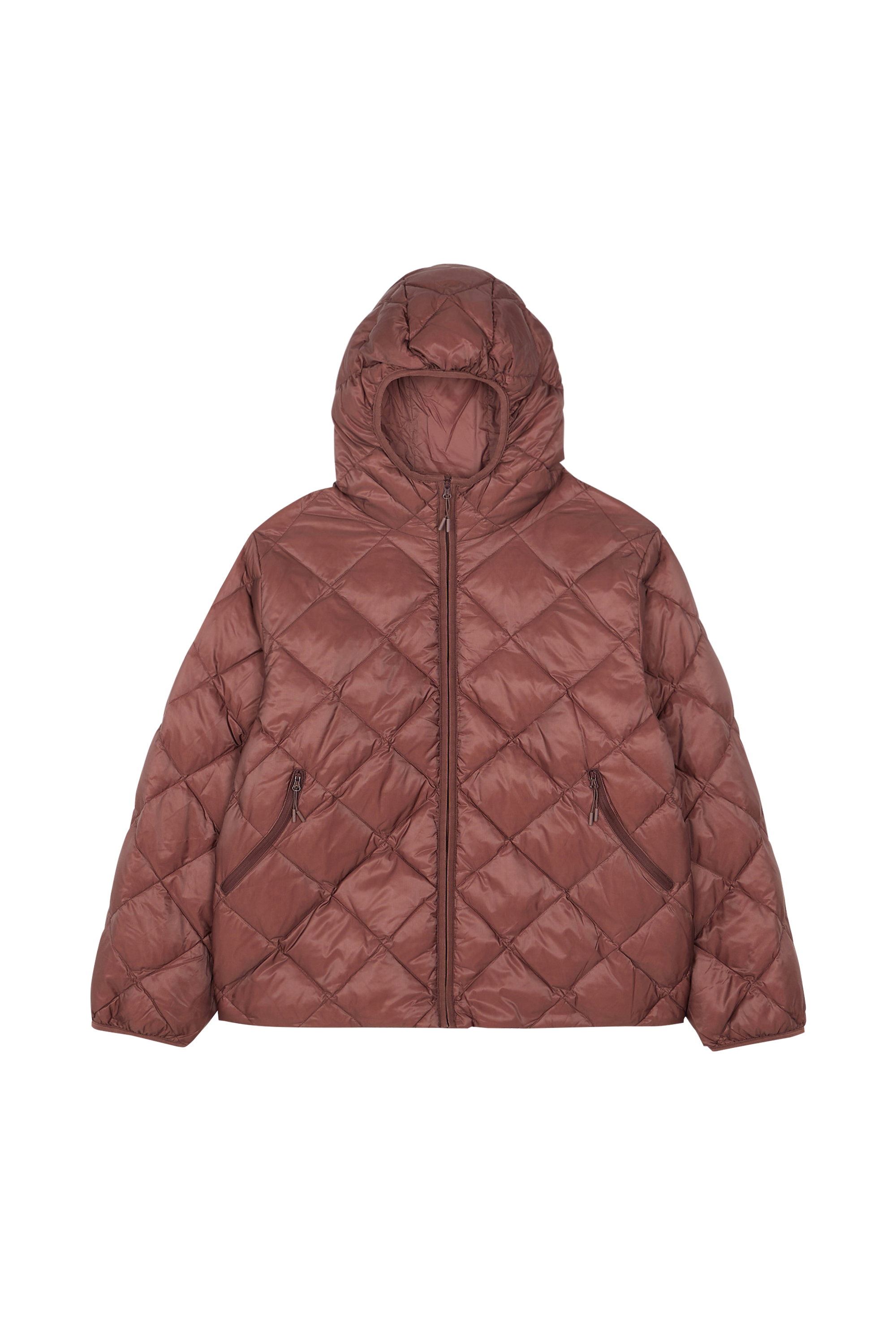 Lightweight quilted padded jacket with high neck Brown