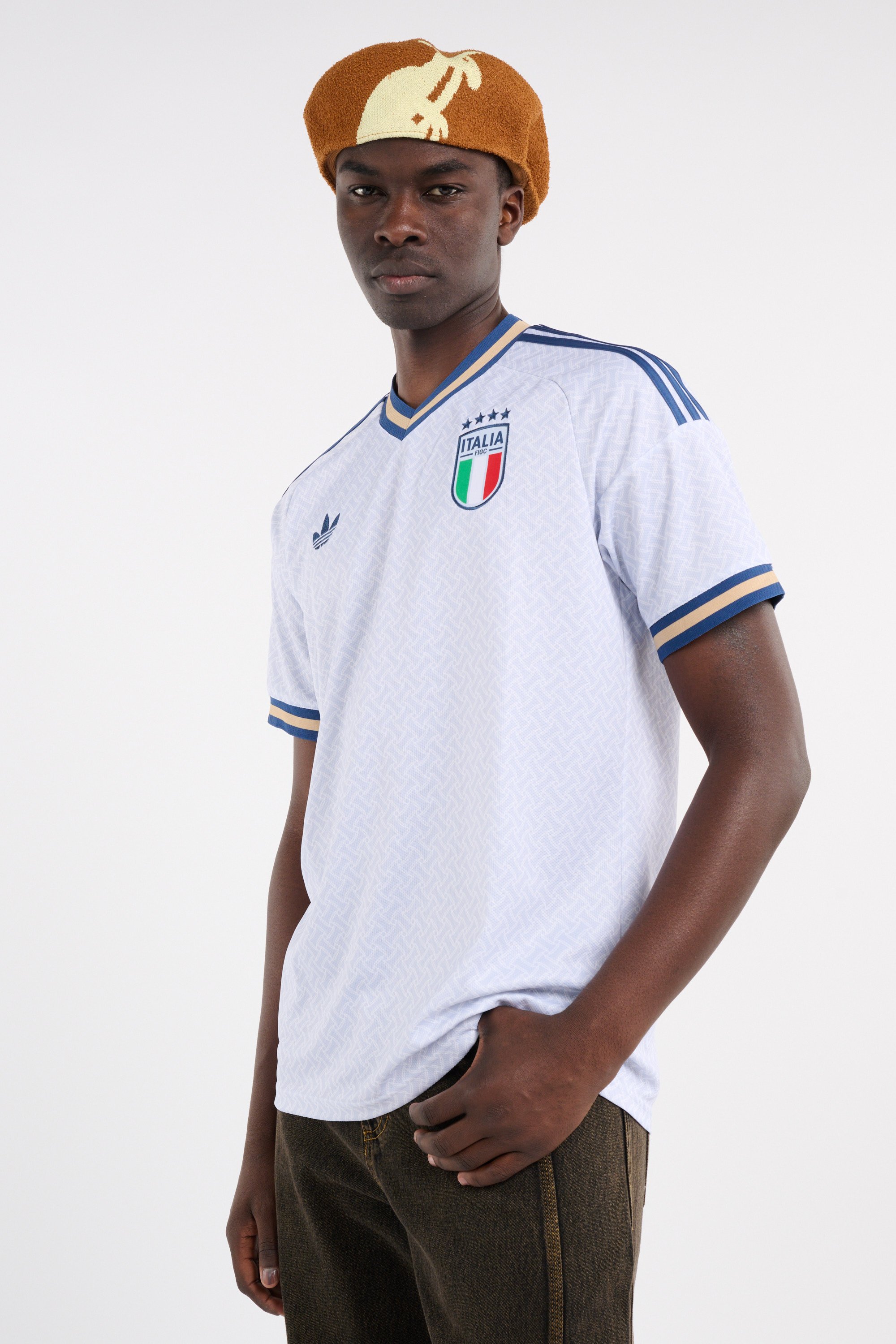 Straight V-neck T-shirt Blue