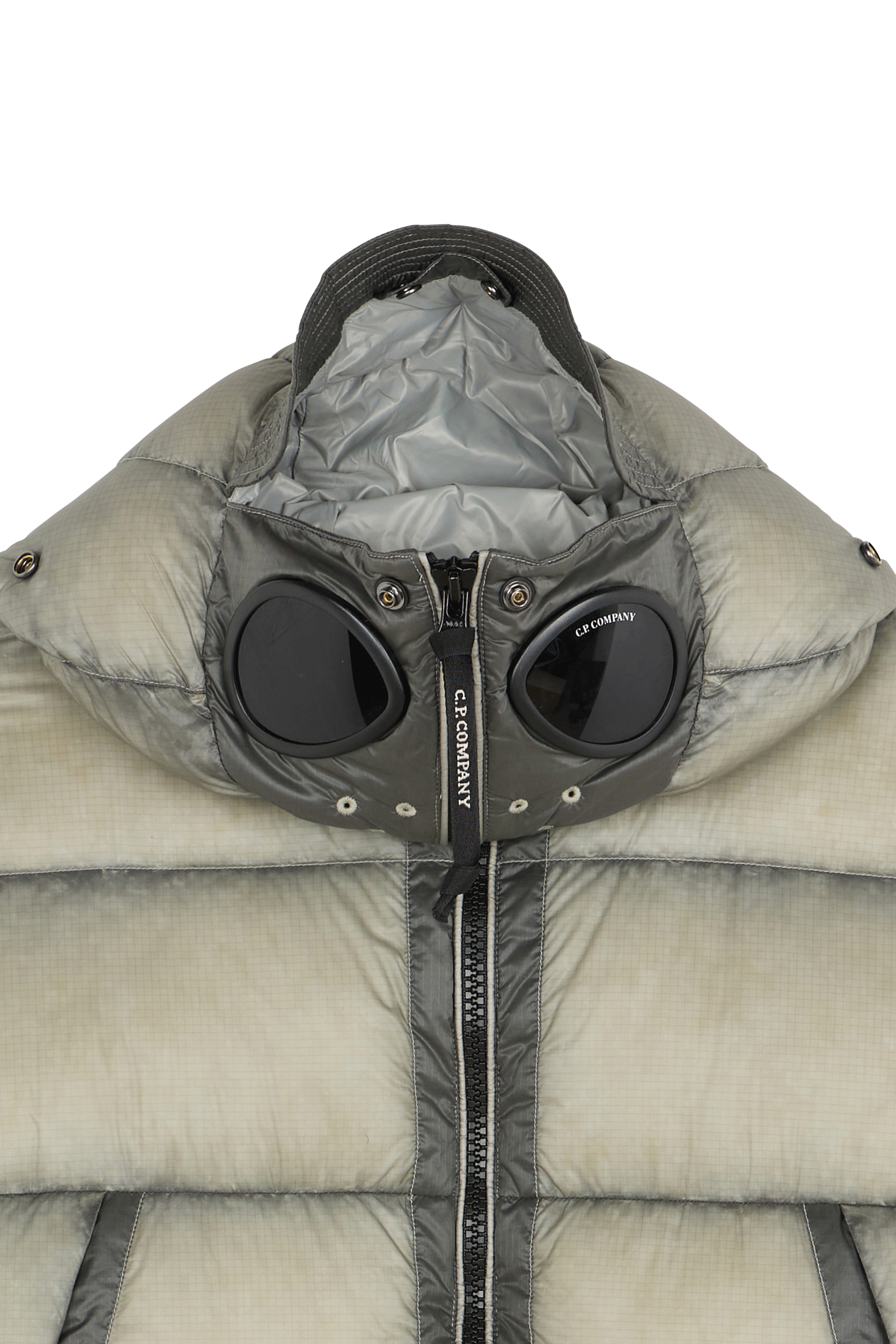 Zipped high-neck colorblock padded jacket with hood | Grey C.P. COMPANY Men