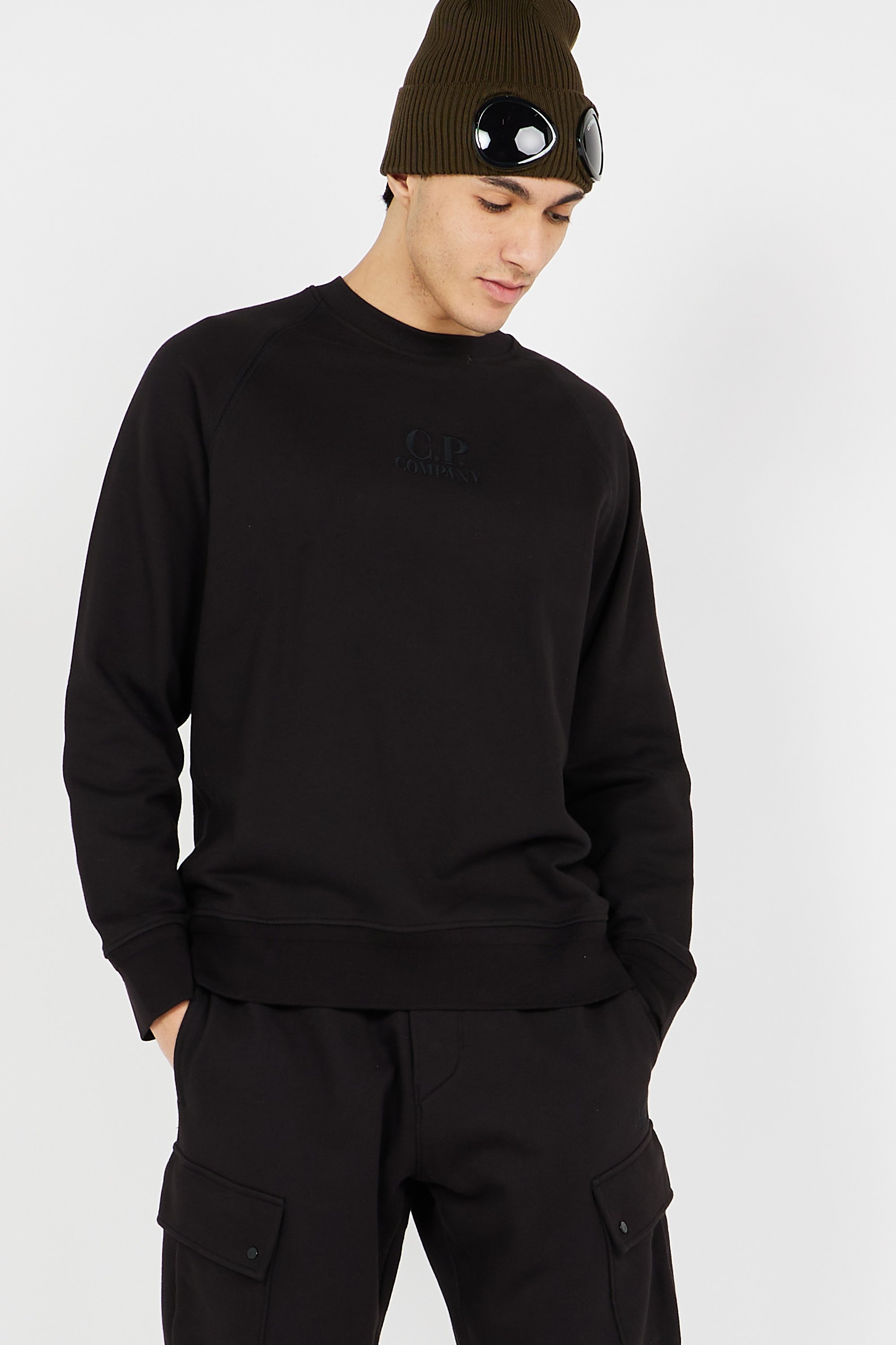 スウェット・トレーナー C.P. Company Sweatshirts Black Sweatshirt Diagonal raised fleece crew neck logo Noir C.P.