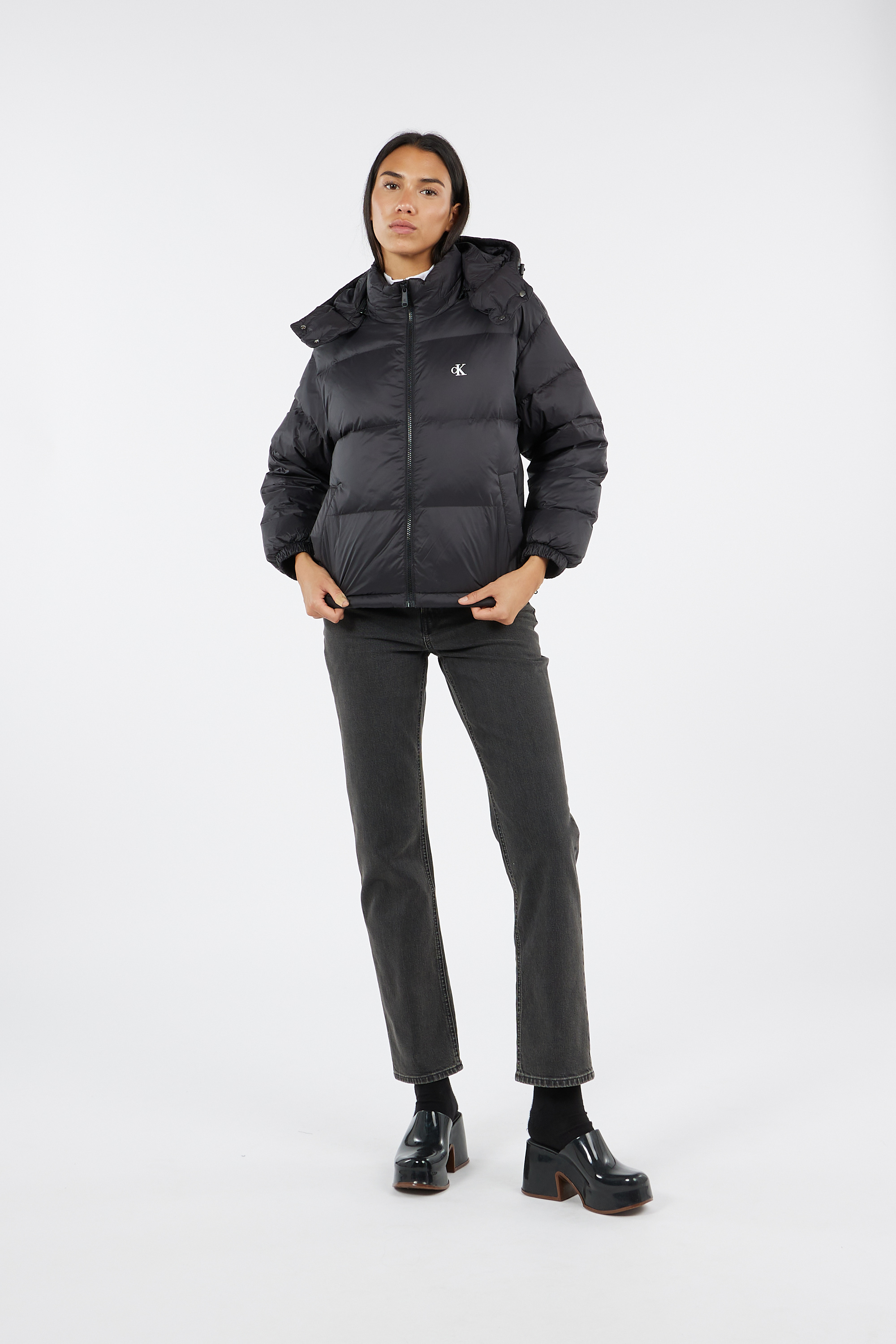 Lightweight quilted padded jacket with high neck Black