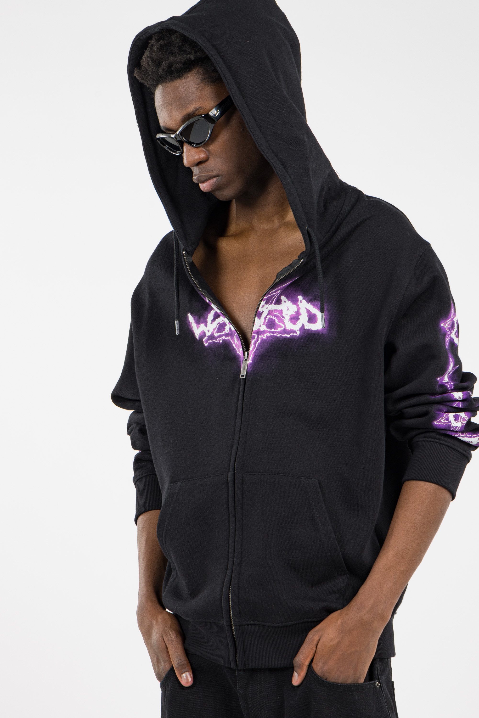 Regular-fit zip-up cotton-blend hoodie with Pony Player | Black by WASTED Regular-fit zip-up cotton-blend hoodie with Pony Player Black