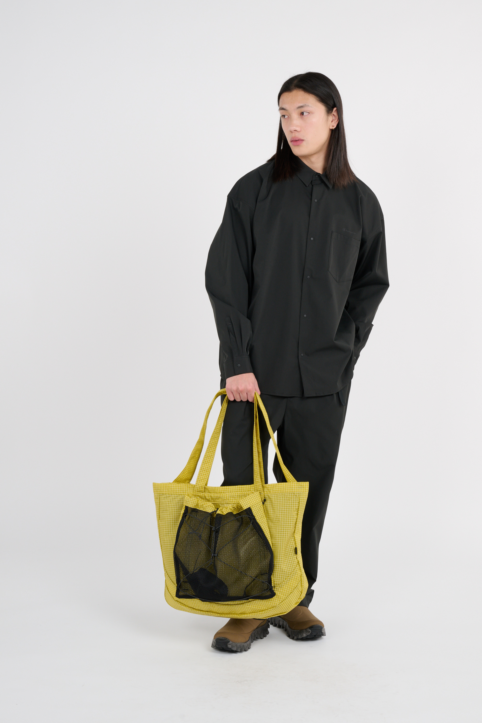 Straight checked wool-blend pants Yellow