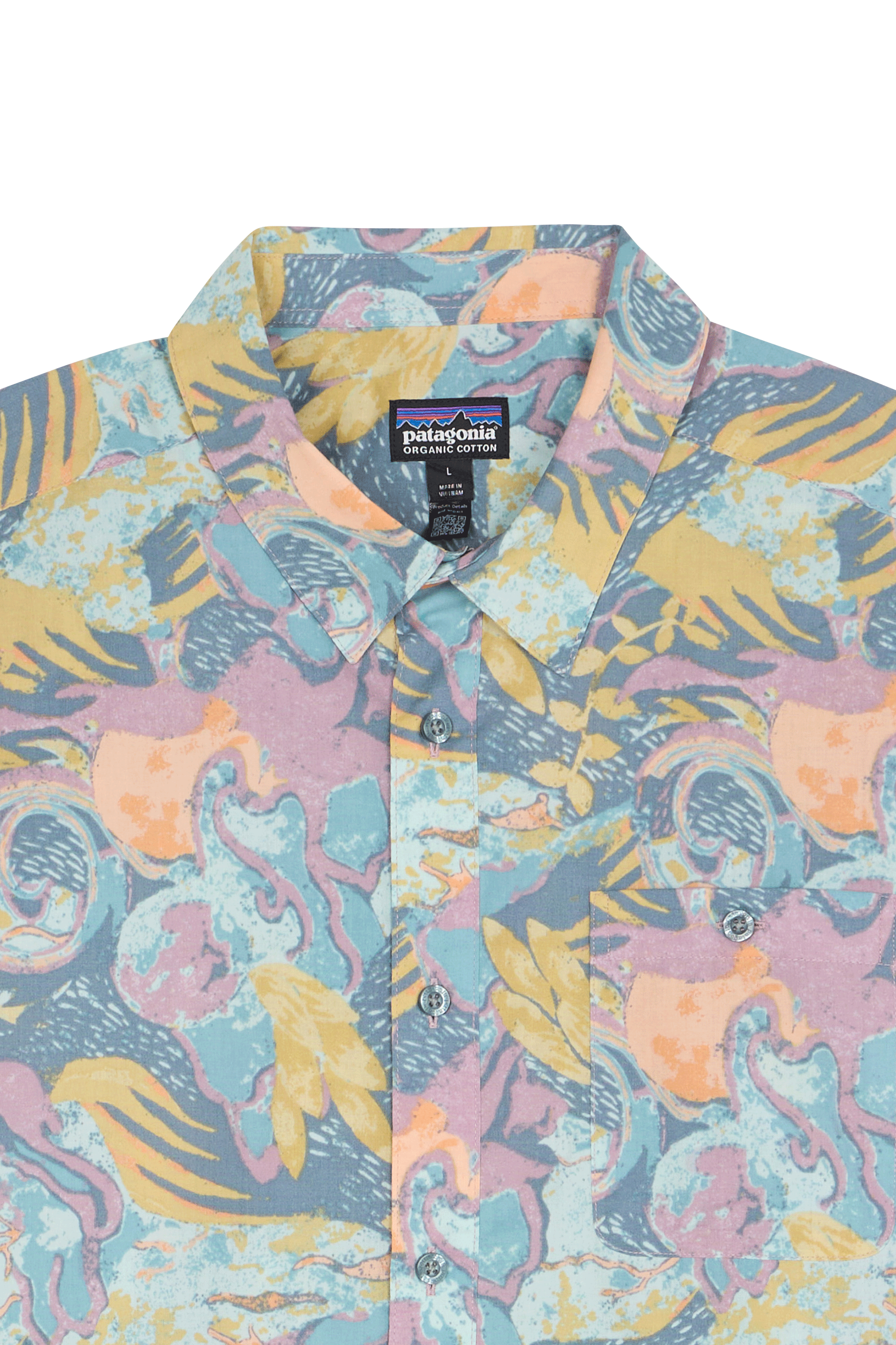 Regular-fit printed organic cotton-blend shirt Blue