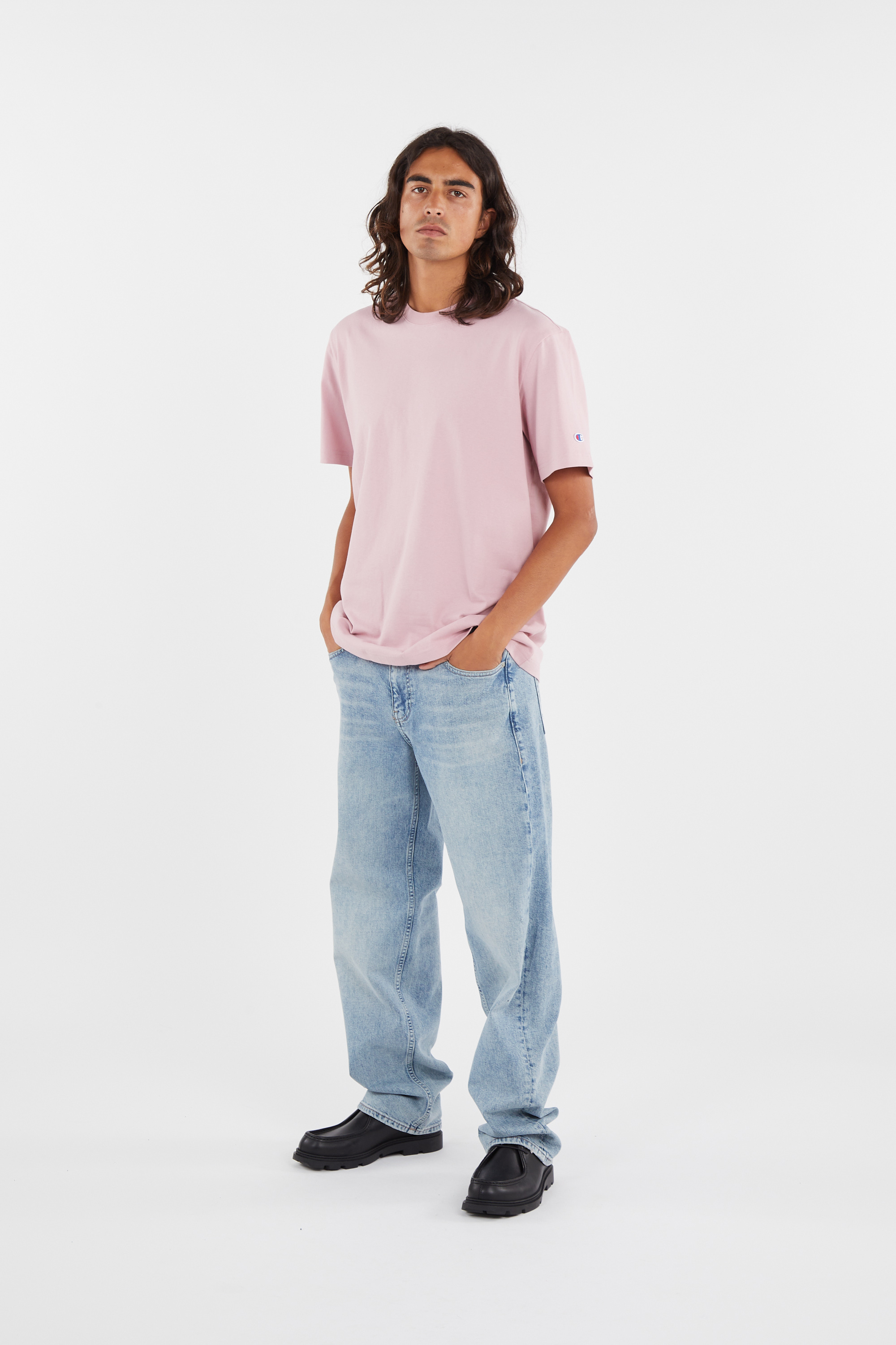 Regular-fit round-neck cotton T-shirt Pink