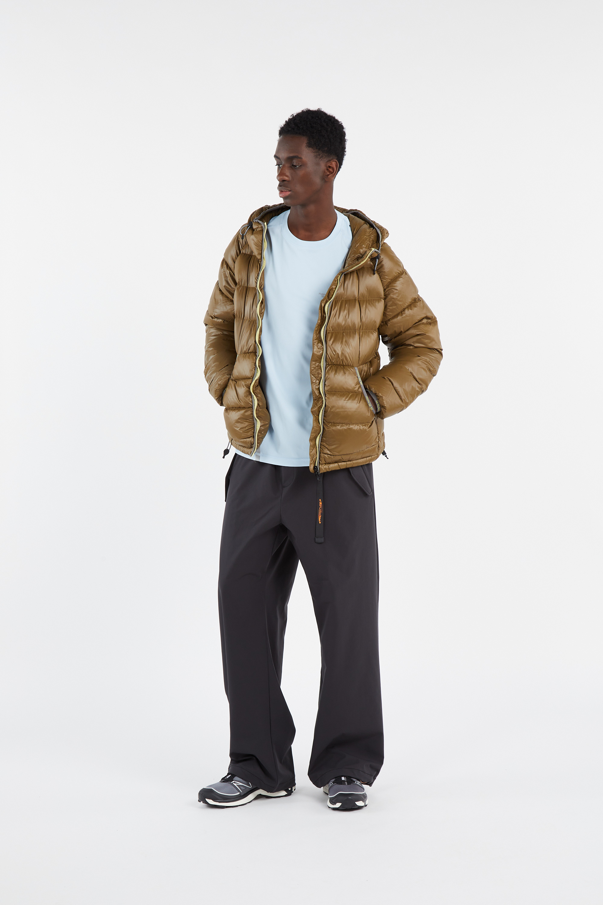 Lightweight quilted padded jacket with high neck Brown