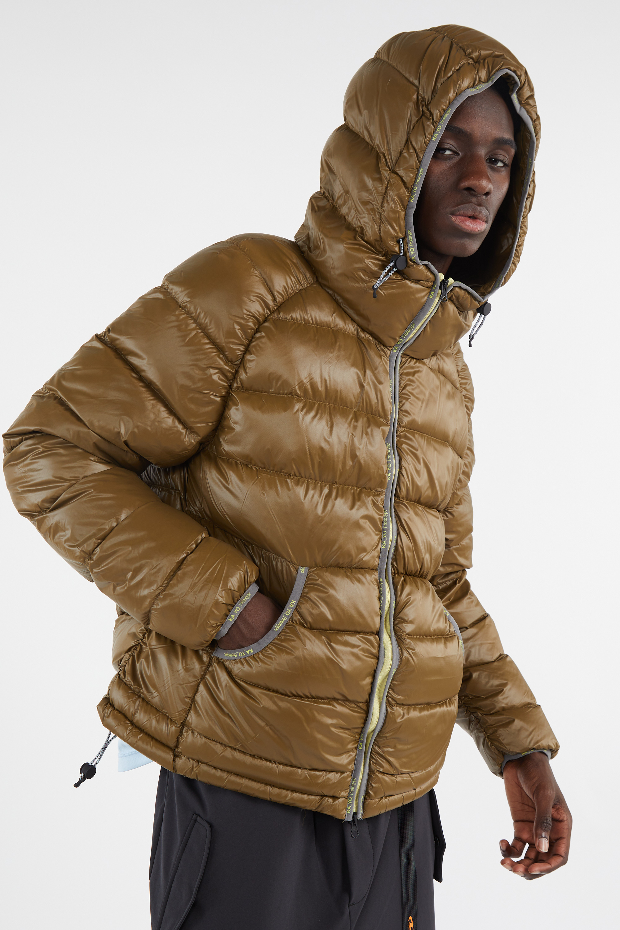 Lightweight quilted padded jacket with high neck Brown