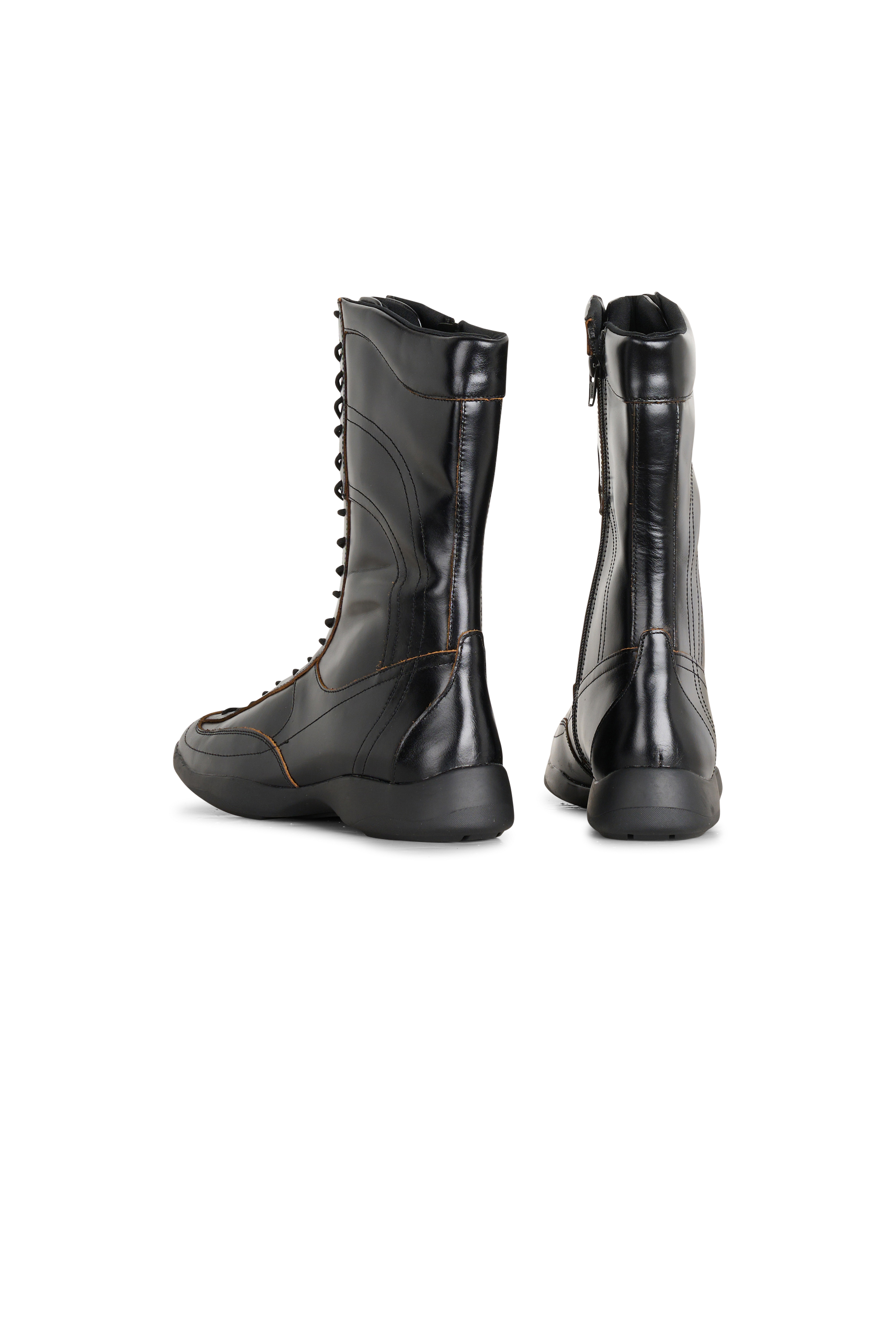 Heeled leather mid-calf boots Black