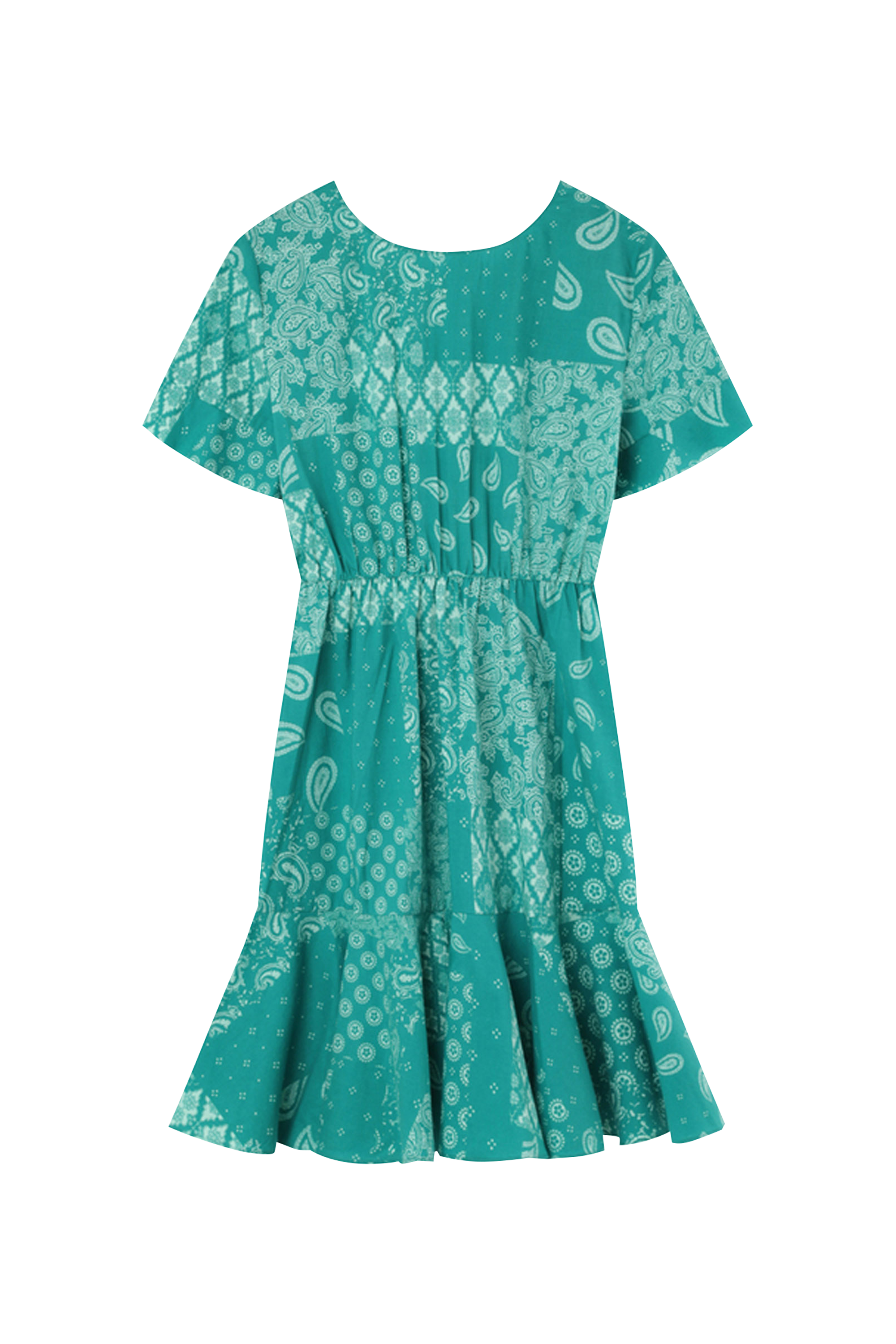 Robe courte col rond imprimé cachemire en coton Vert