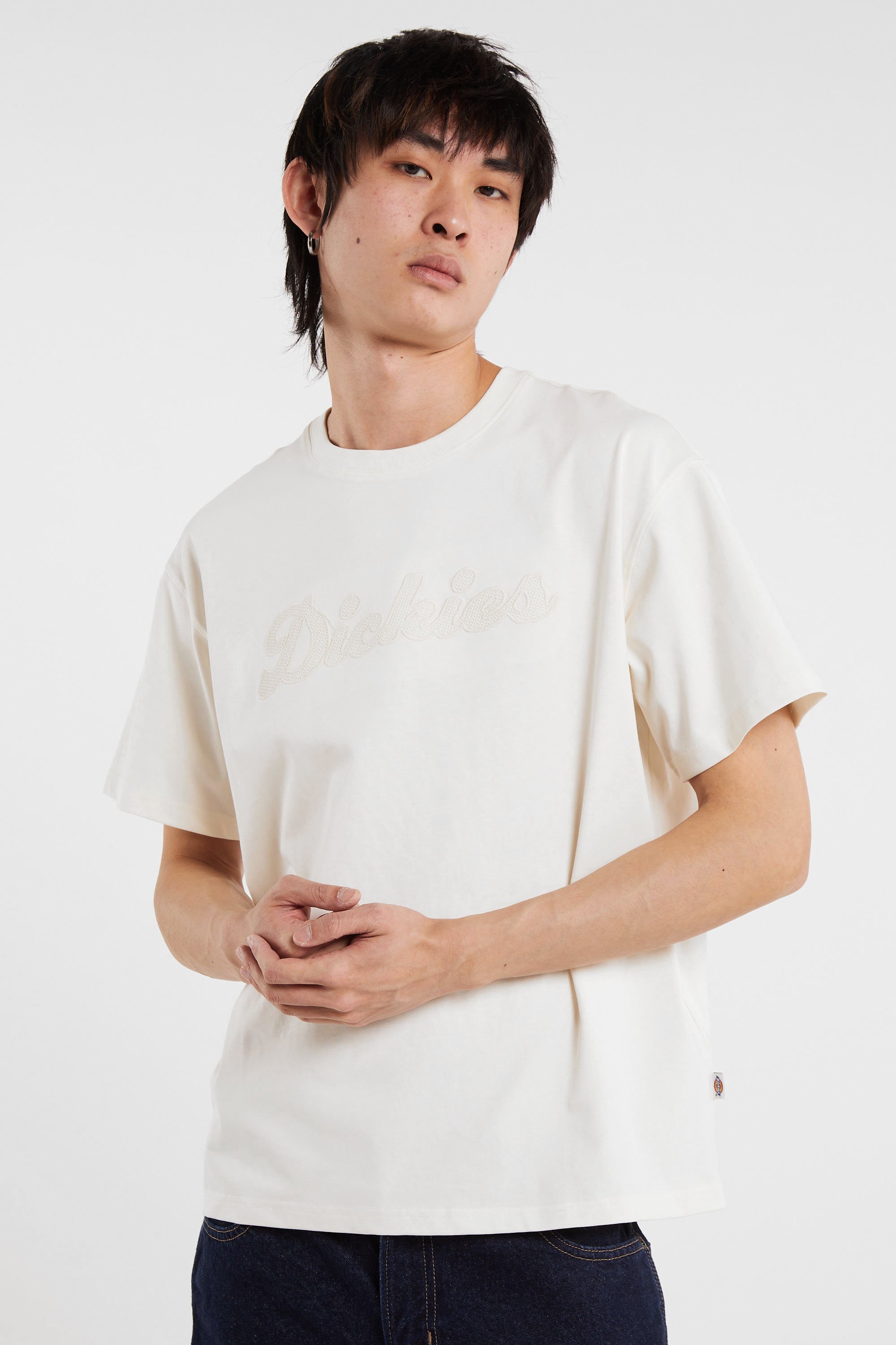 Regular-fit round-neck cotton T-shirt Beige