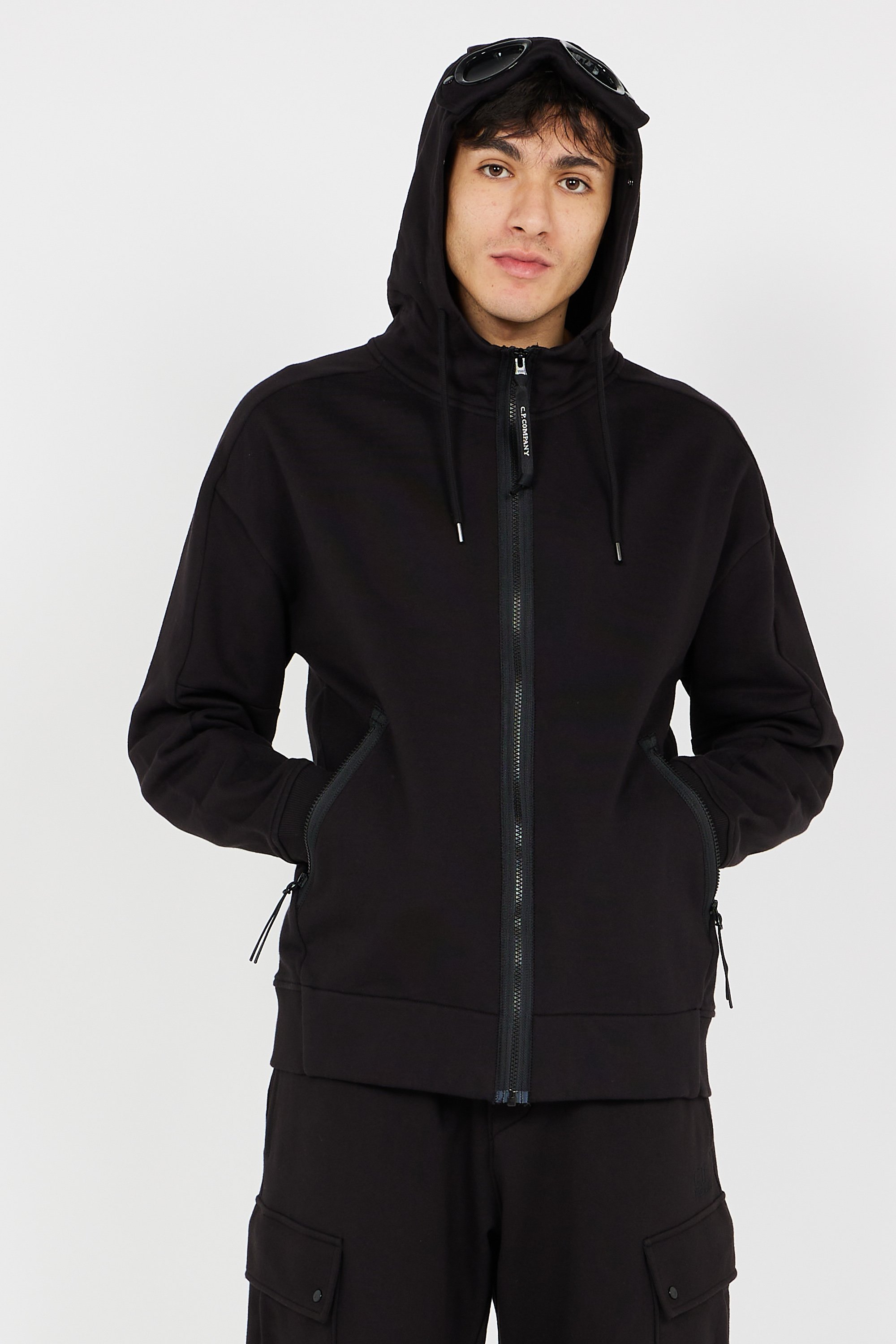 zip-up hoodie | Black by C.P. COMPANY zip-up hoodie Black