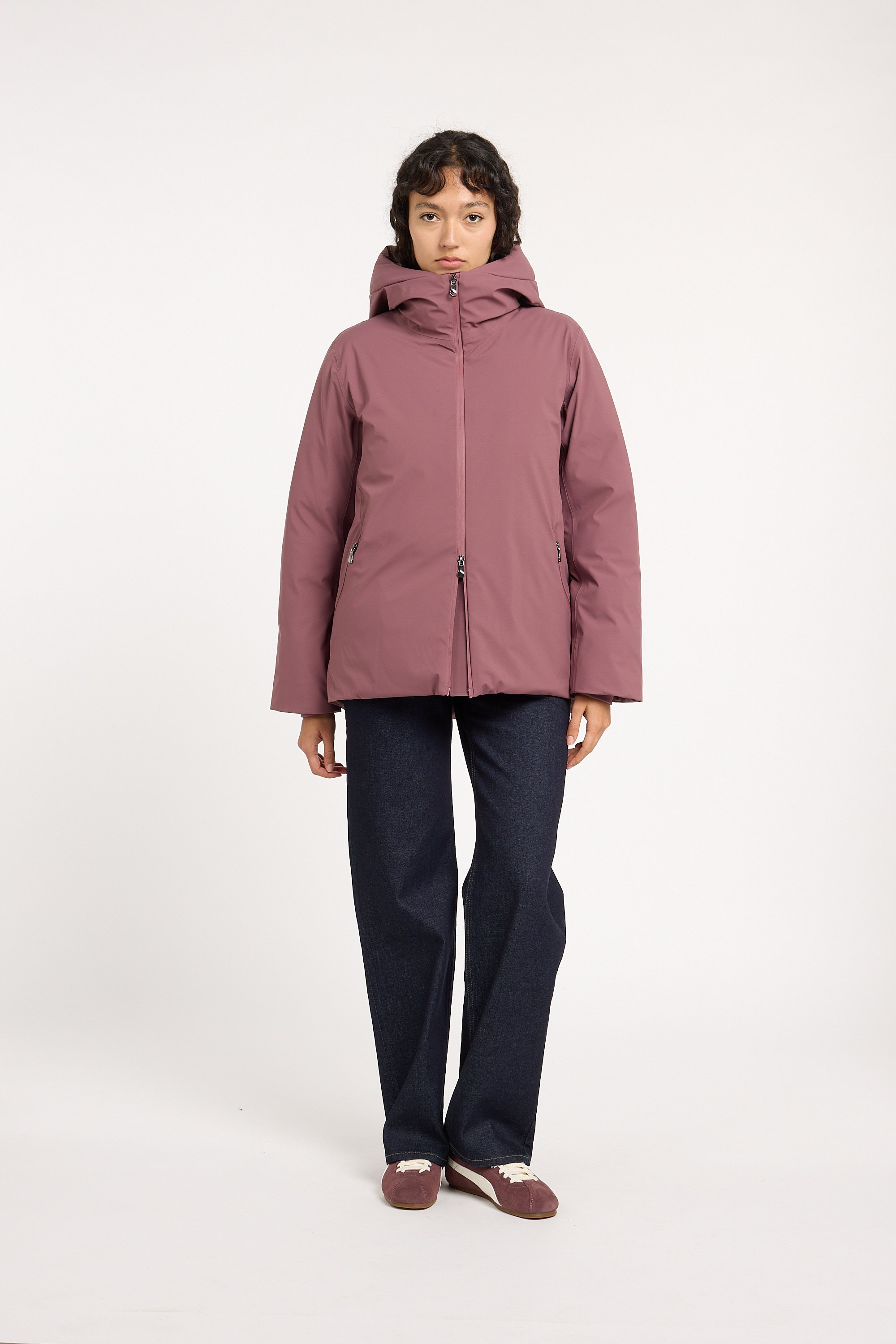 Zipped high-neck colorblock padded jacket with hood RAINS Pink