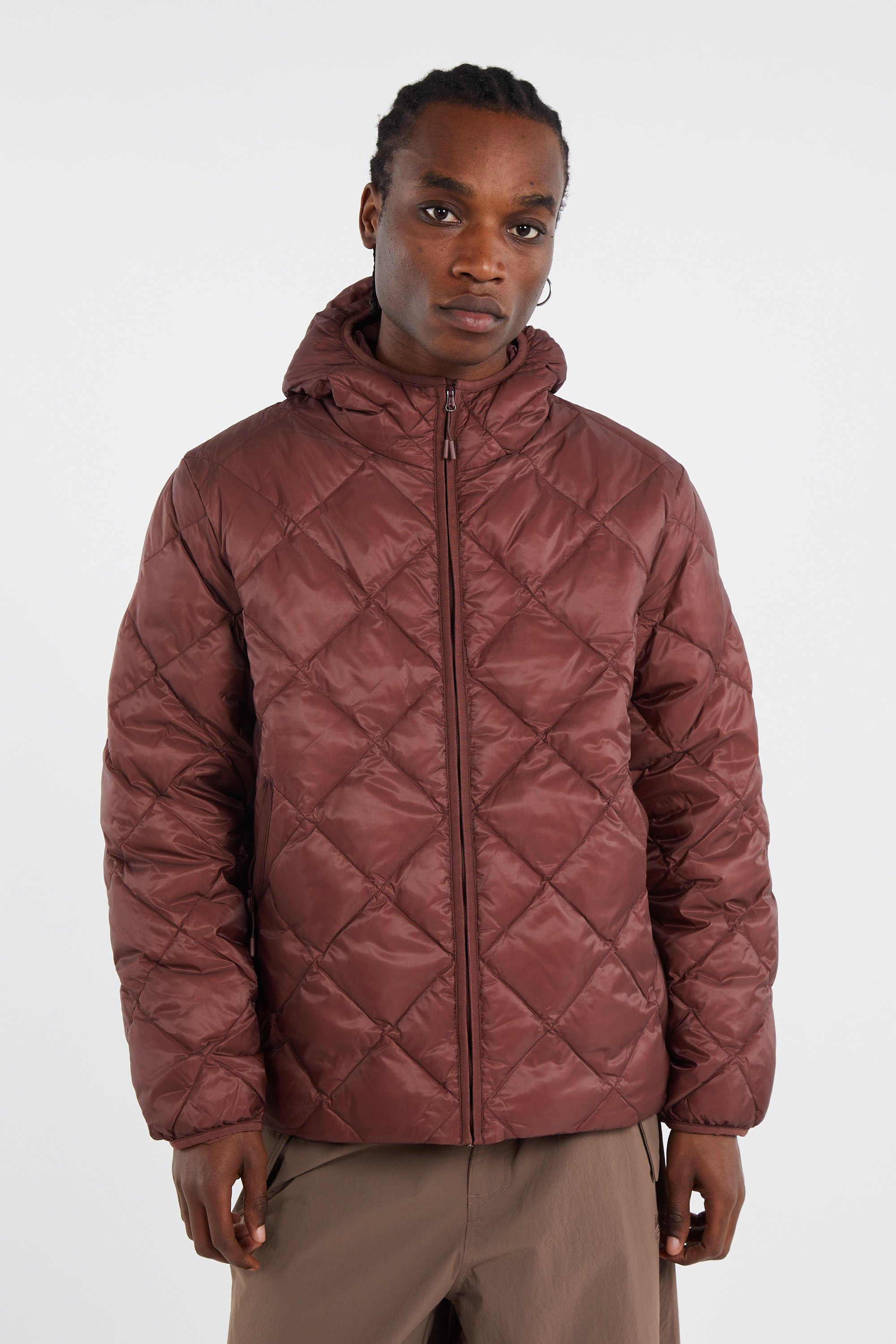 Lightweight quilted padded jacket with high neck Brown