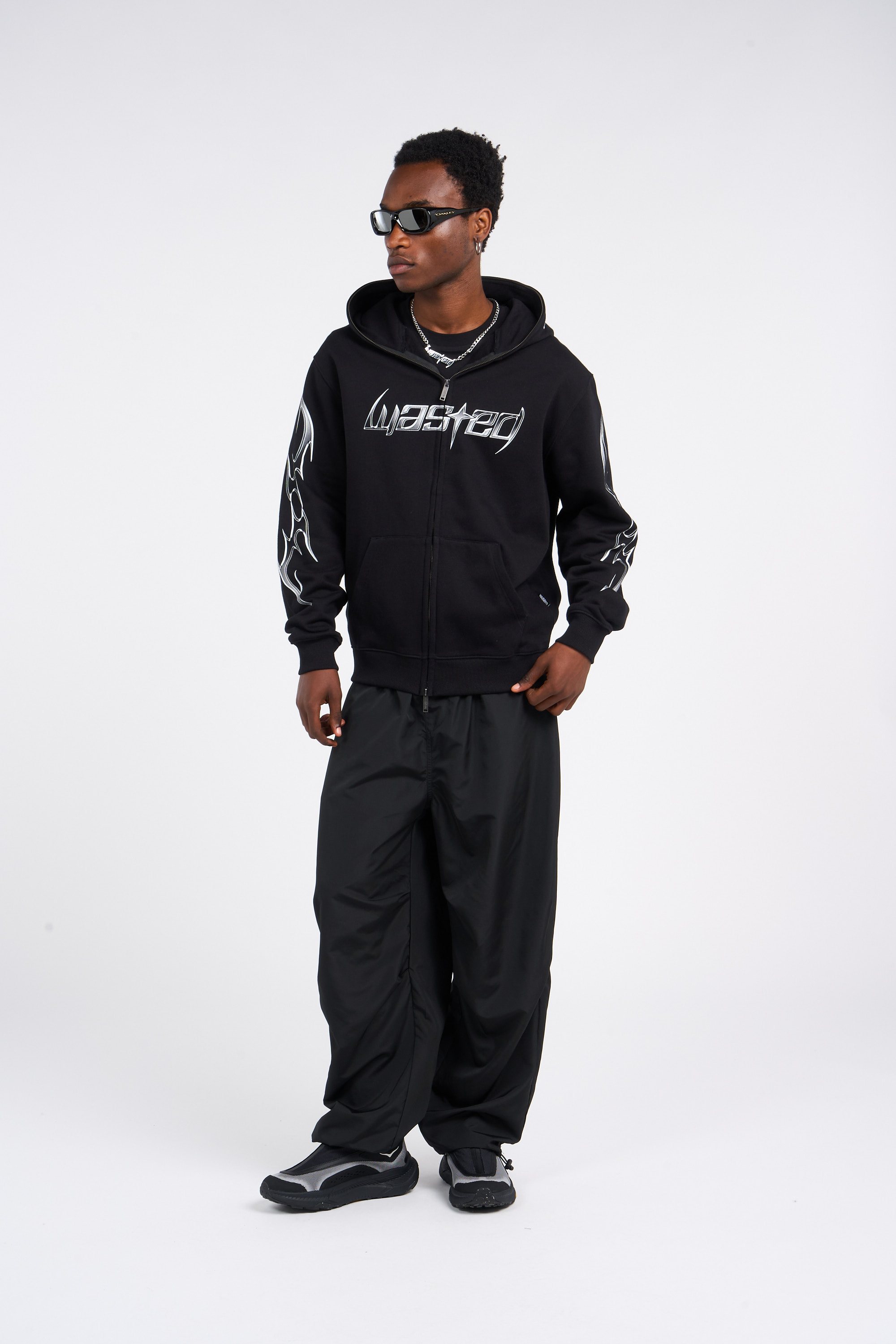 Regular-fit zip-up cotton-blend hoodie with Pony Player Black