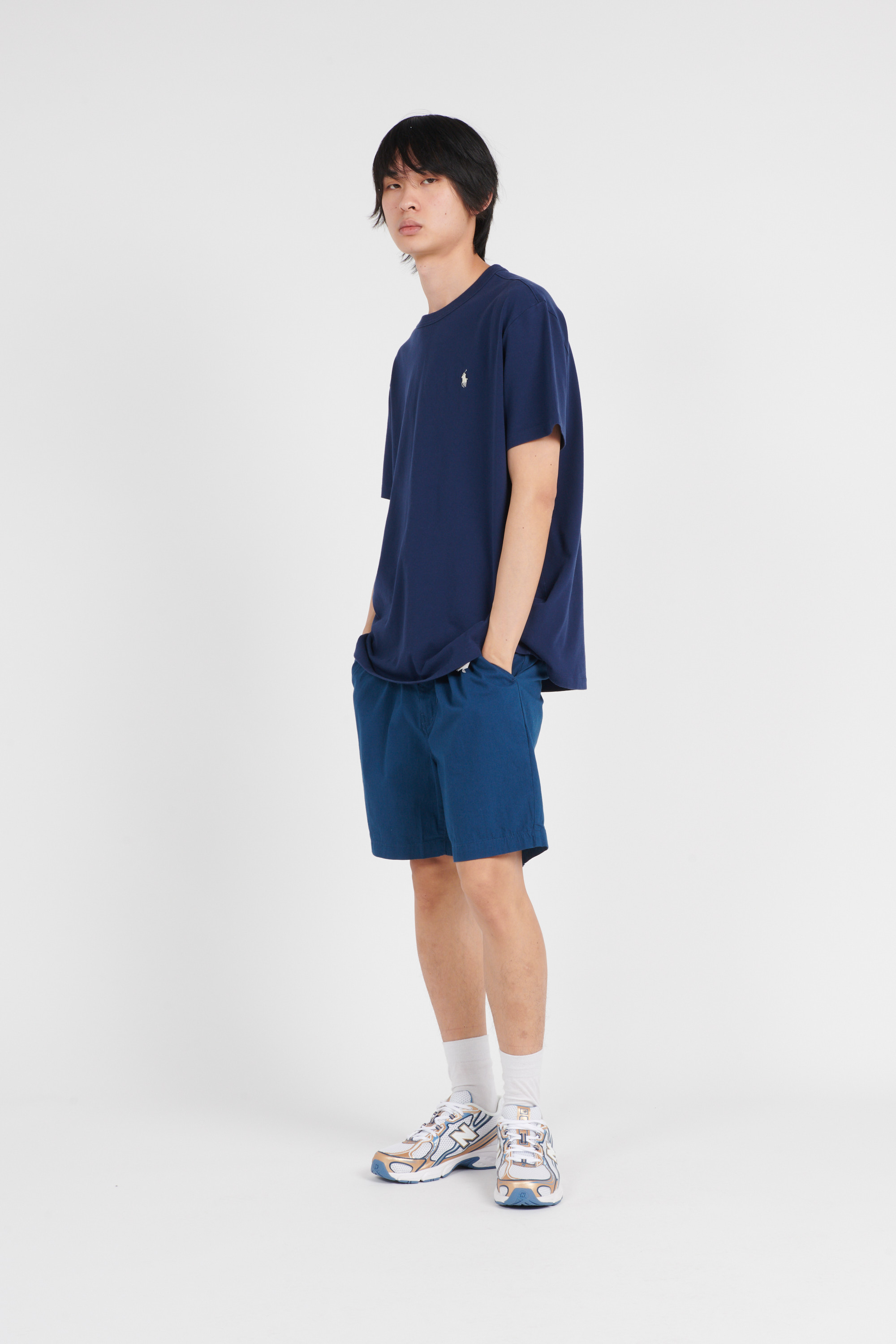 Regular-fit round-neck cotton T-shirt Blue