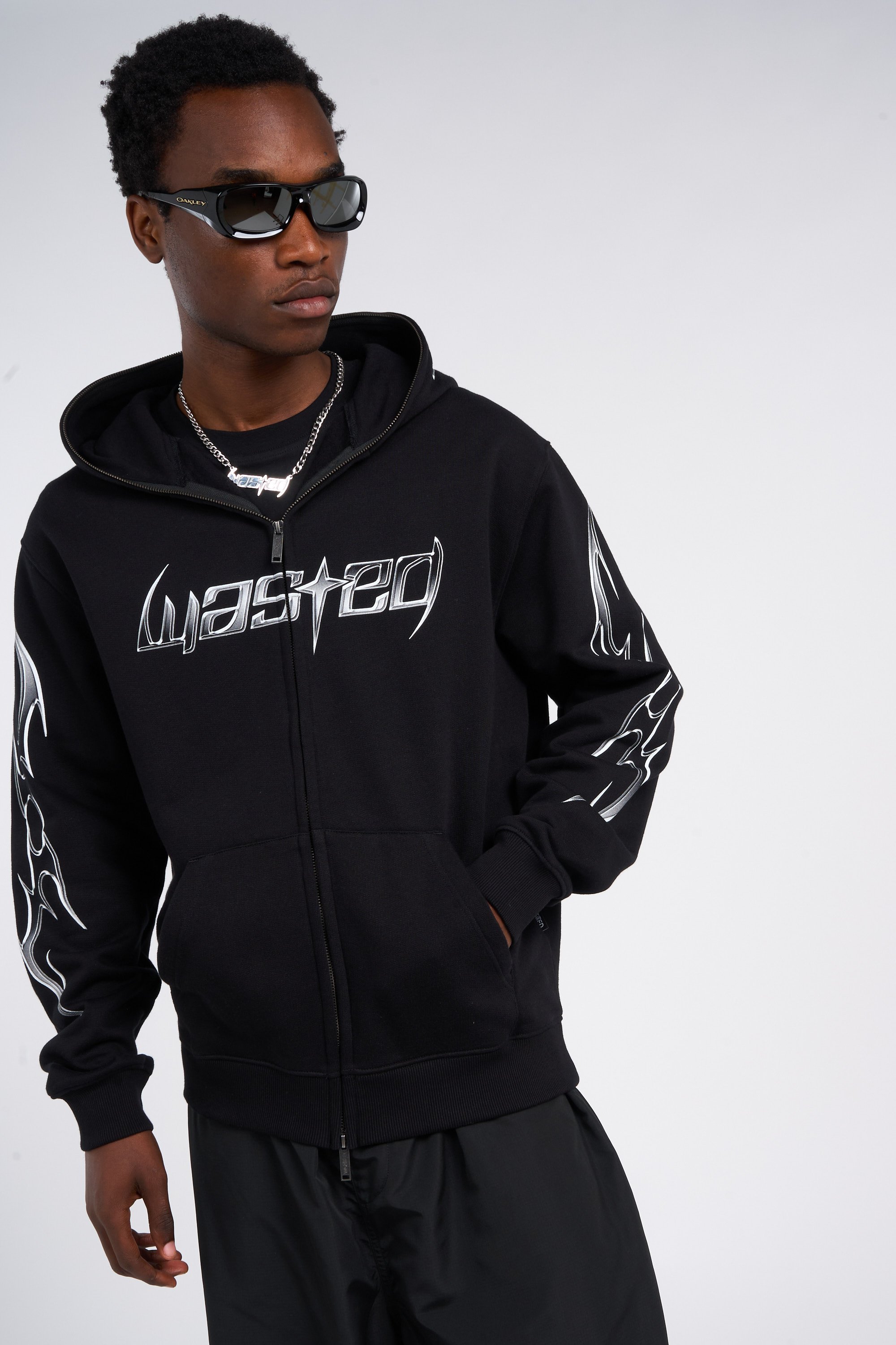 Regular-fit zip-up cotton-blend hoodie with Pony Player | Black by WASTED Regular-fit zip-up cotton-blend hoodie with Pony Player Black