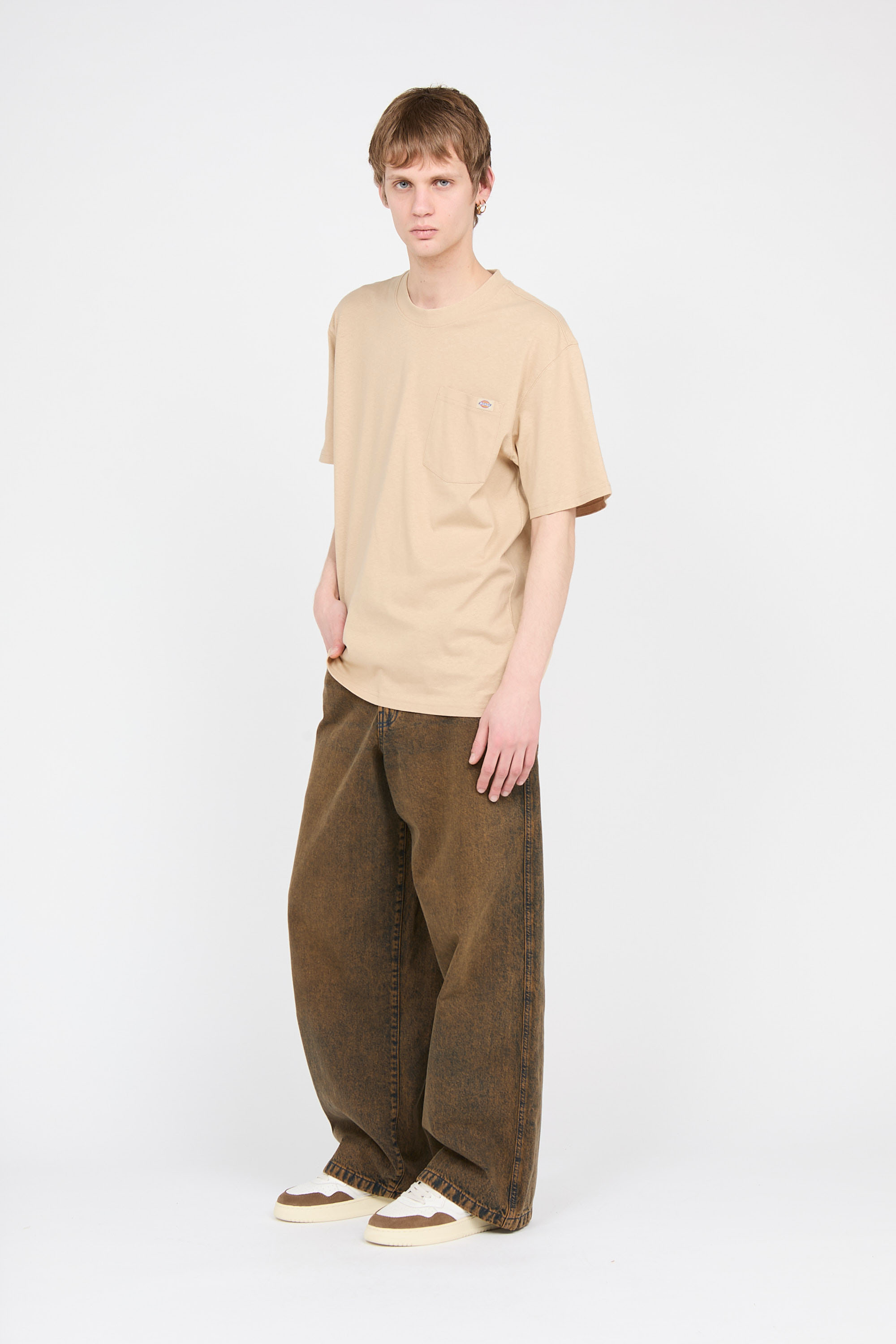 Regular-fit round-neck cotton T-shirt Beige