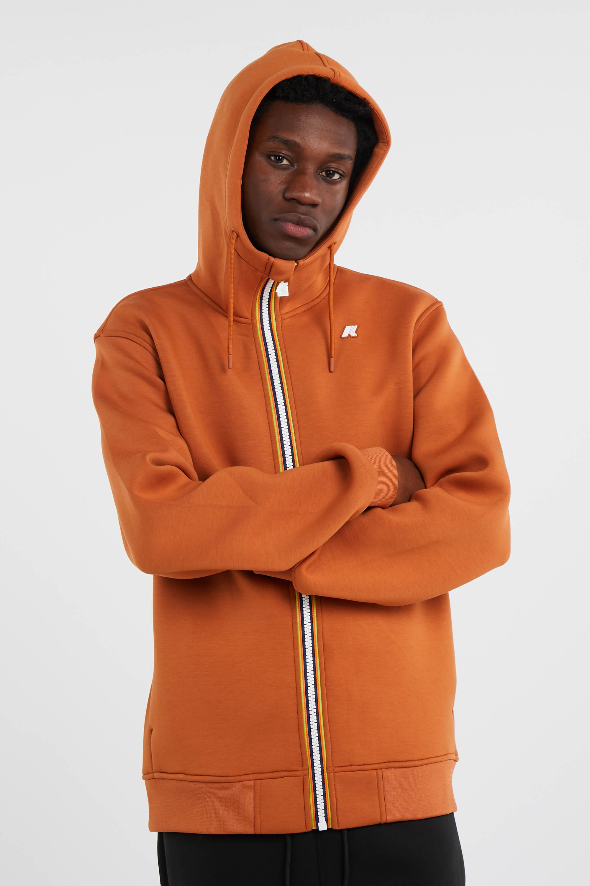 Regular-fit zip-up cotton-blend hoodie with Pony Player Orange