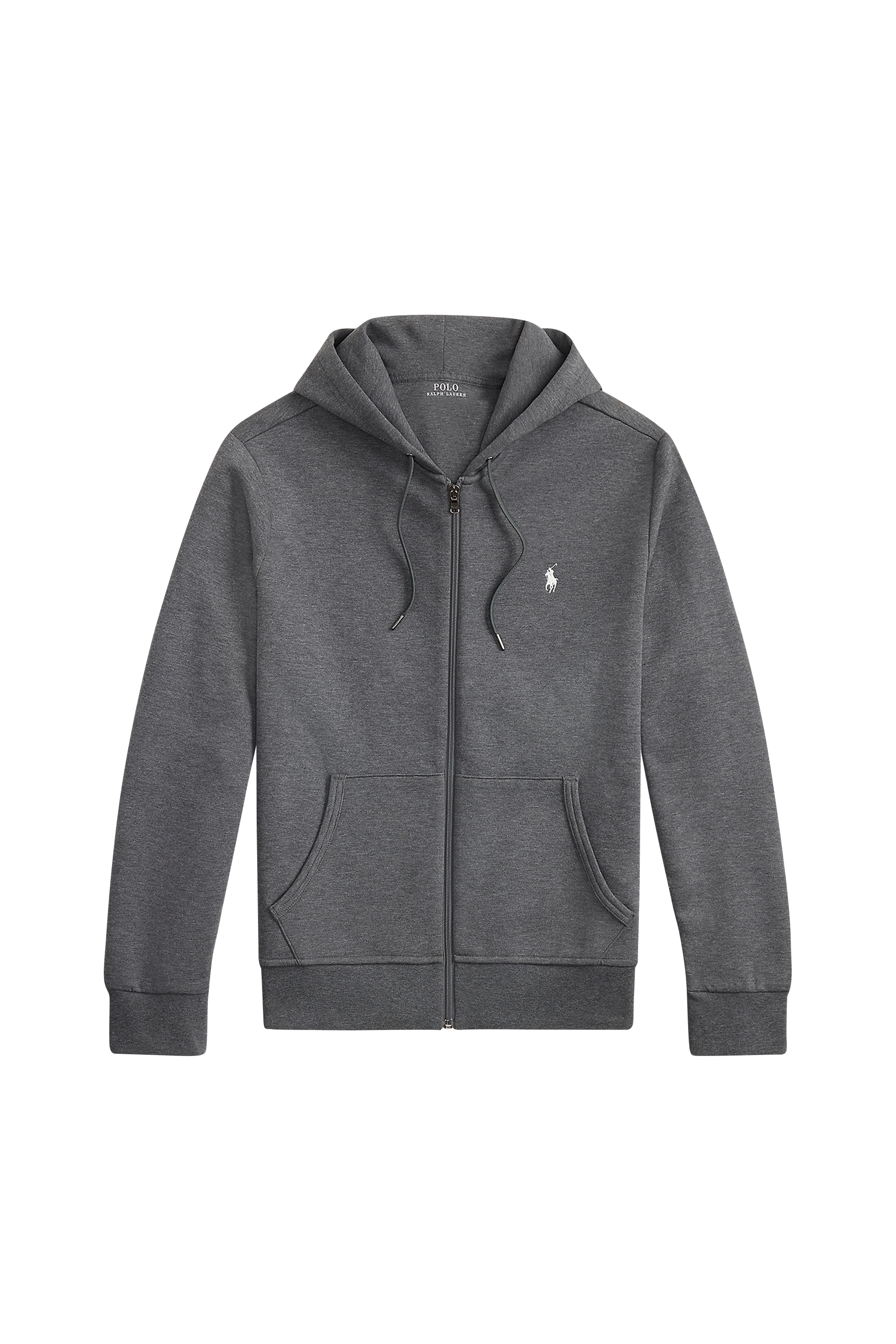 Regular-fit zip-up cotton-blend hoodie with Pony Player Grey