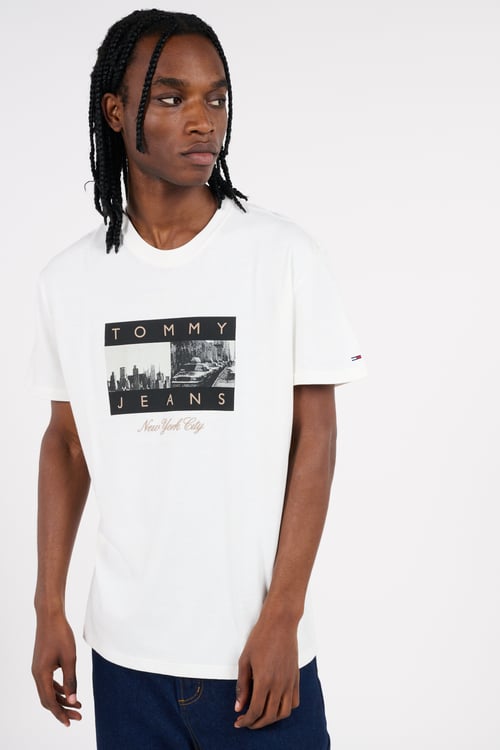 TOMMY JEANS Regular-fit round-neck cotton T-shirt White