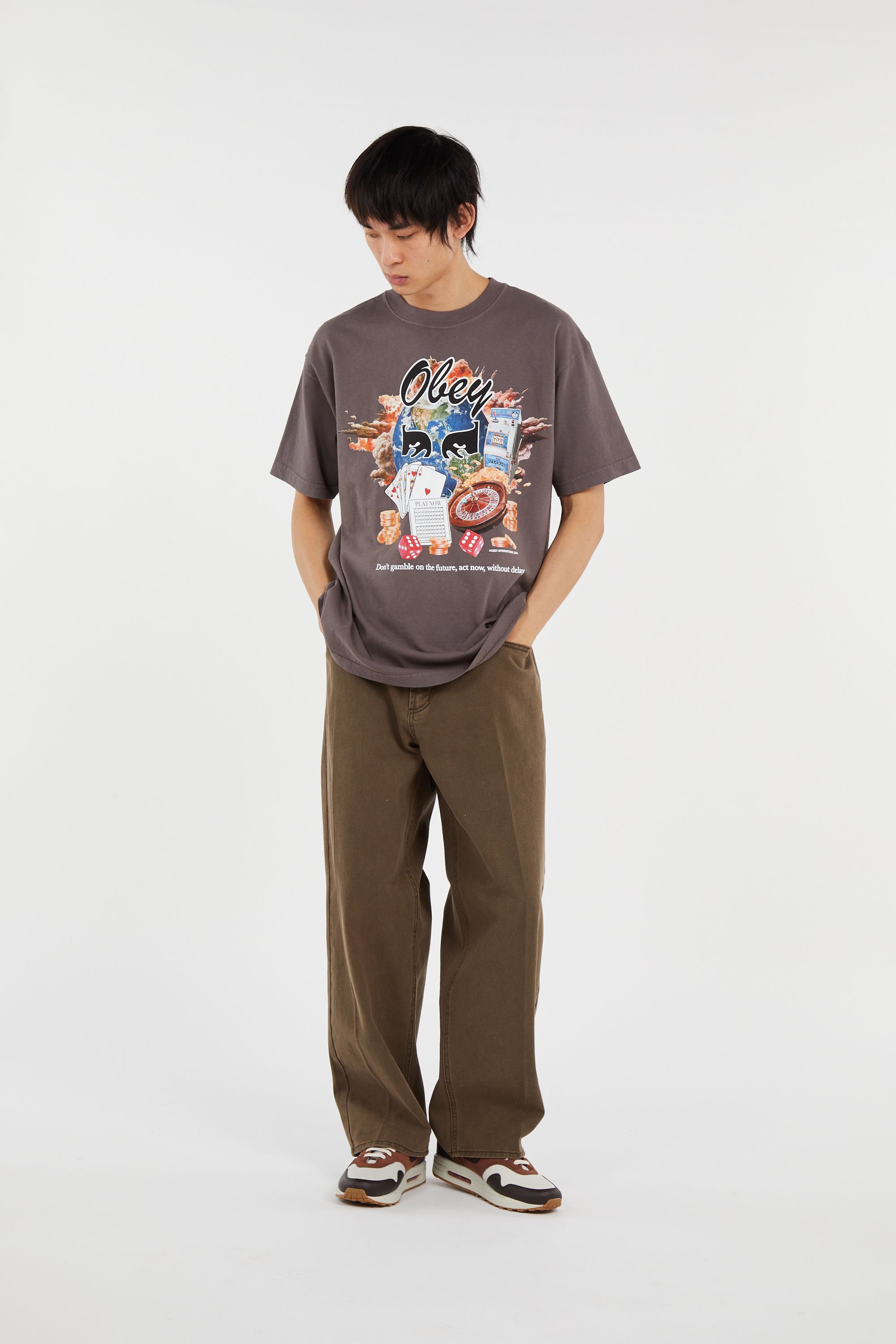 Regular-fit round-neck cotton T-shirt OBEY Grey