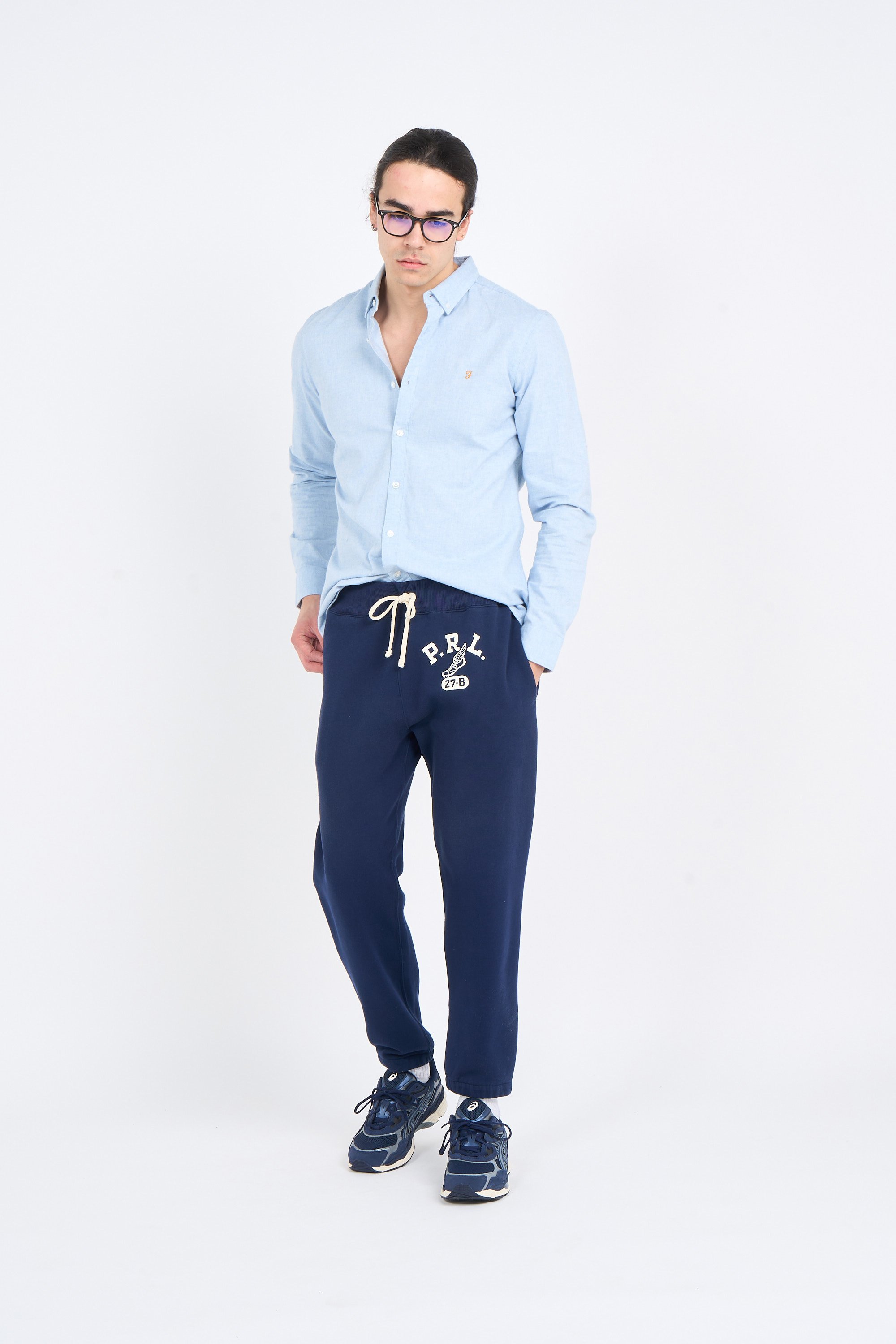 Chemise col américain slim-fit en coton biologique FARAH Bleu