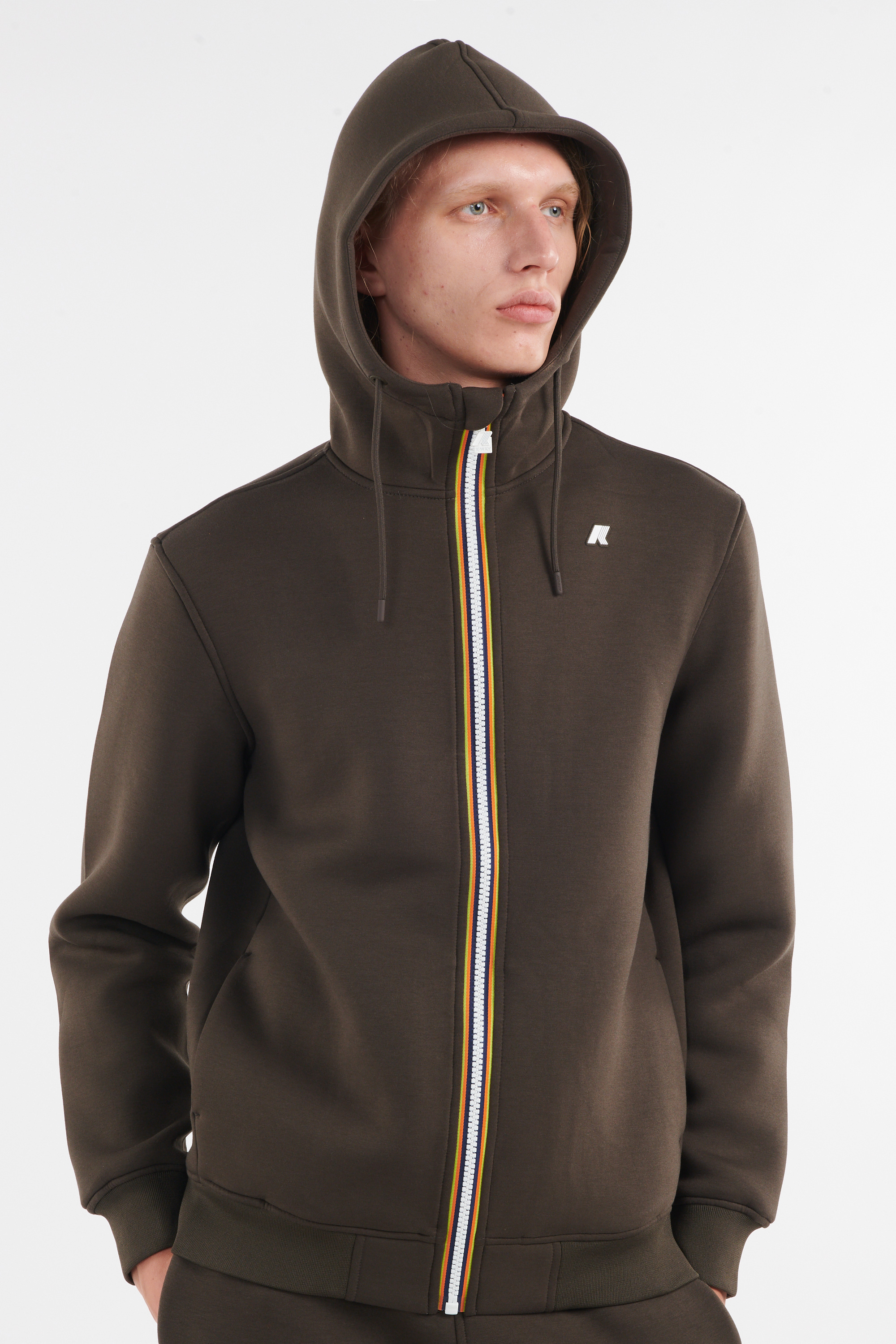 Regular-fit zip-up cotton-blend hoodie with Pony Player Khaki