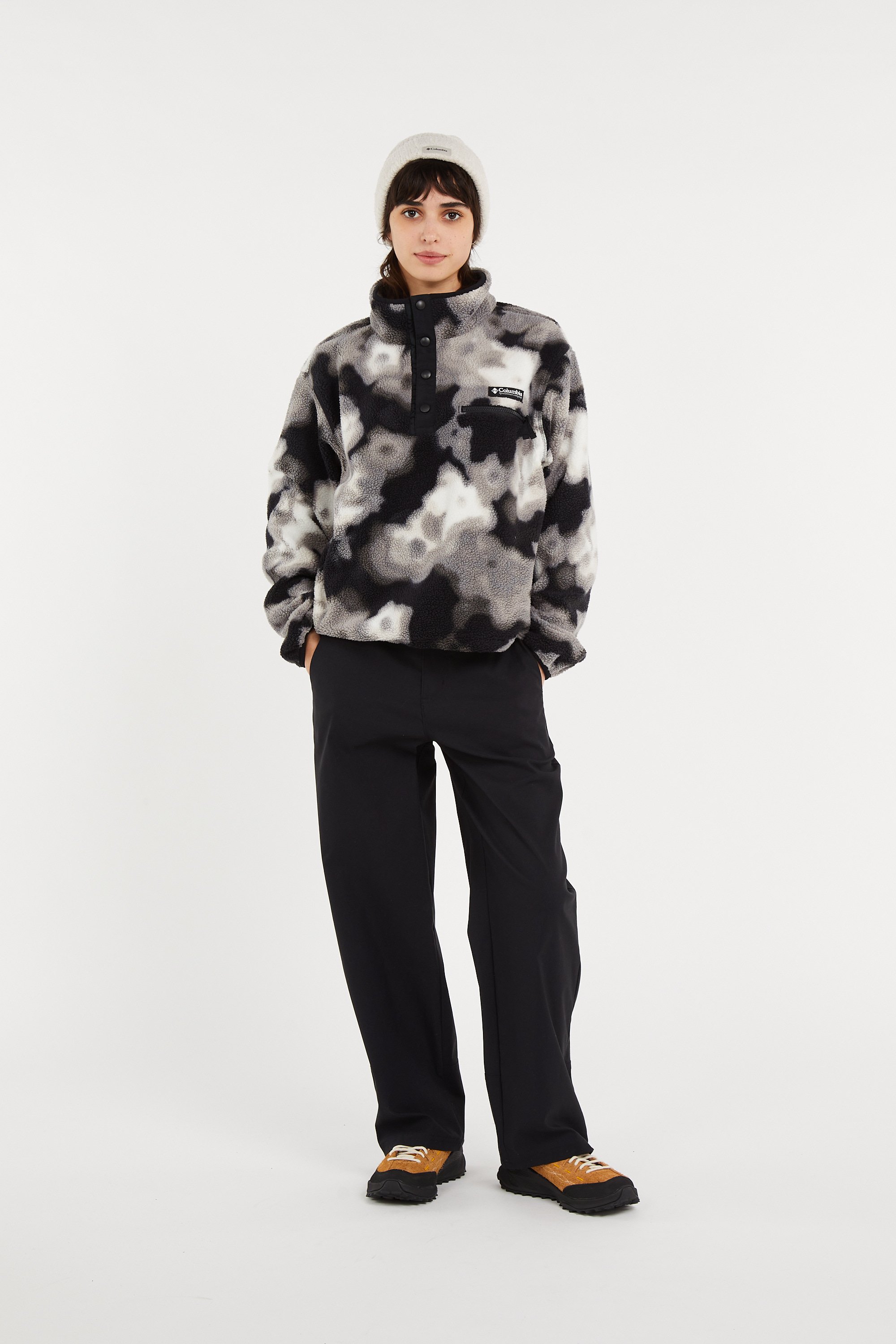 Regular-fit buttoned fleece sweater with high neck COLUMBIA Black