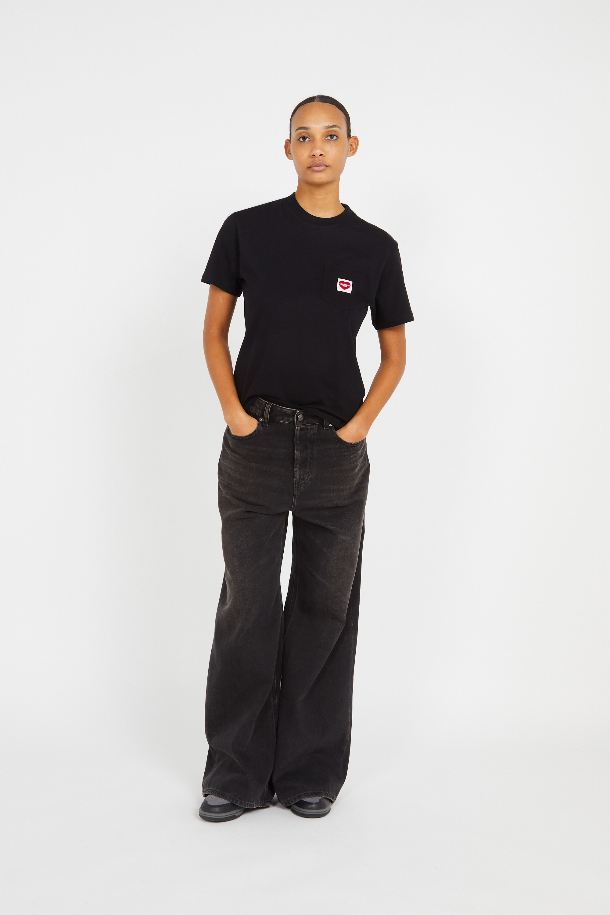 Regular-fit round-neck cotton T-shirt Black