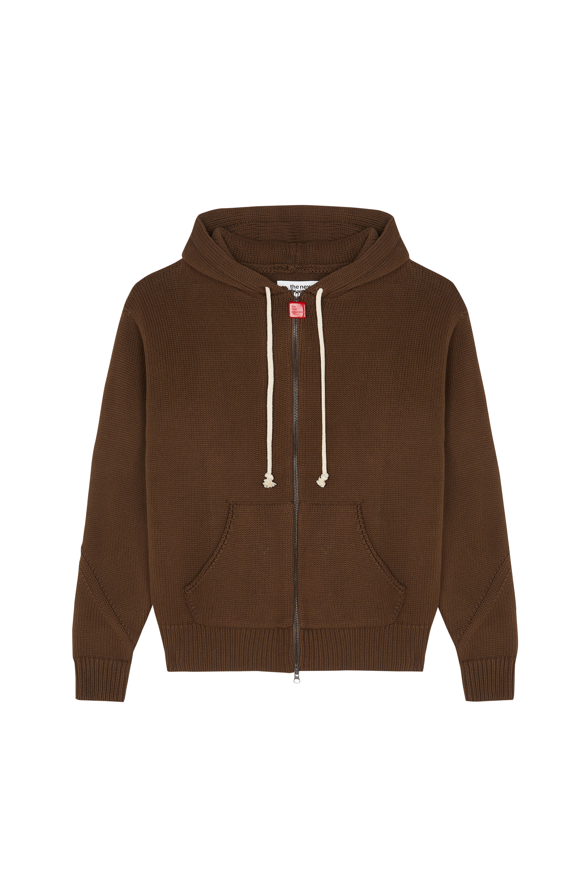 Regular-fit zip-up cotton-blend hoodie with Pony Player Brown