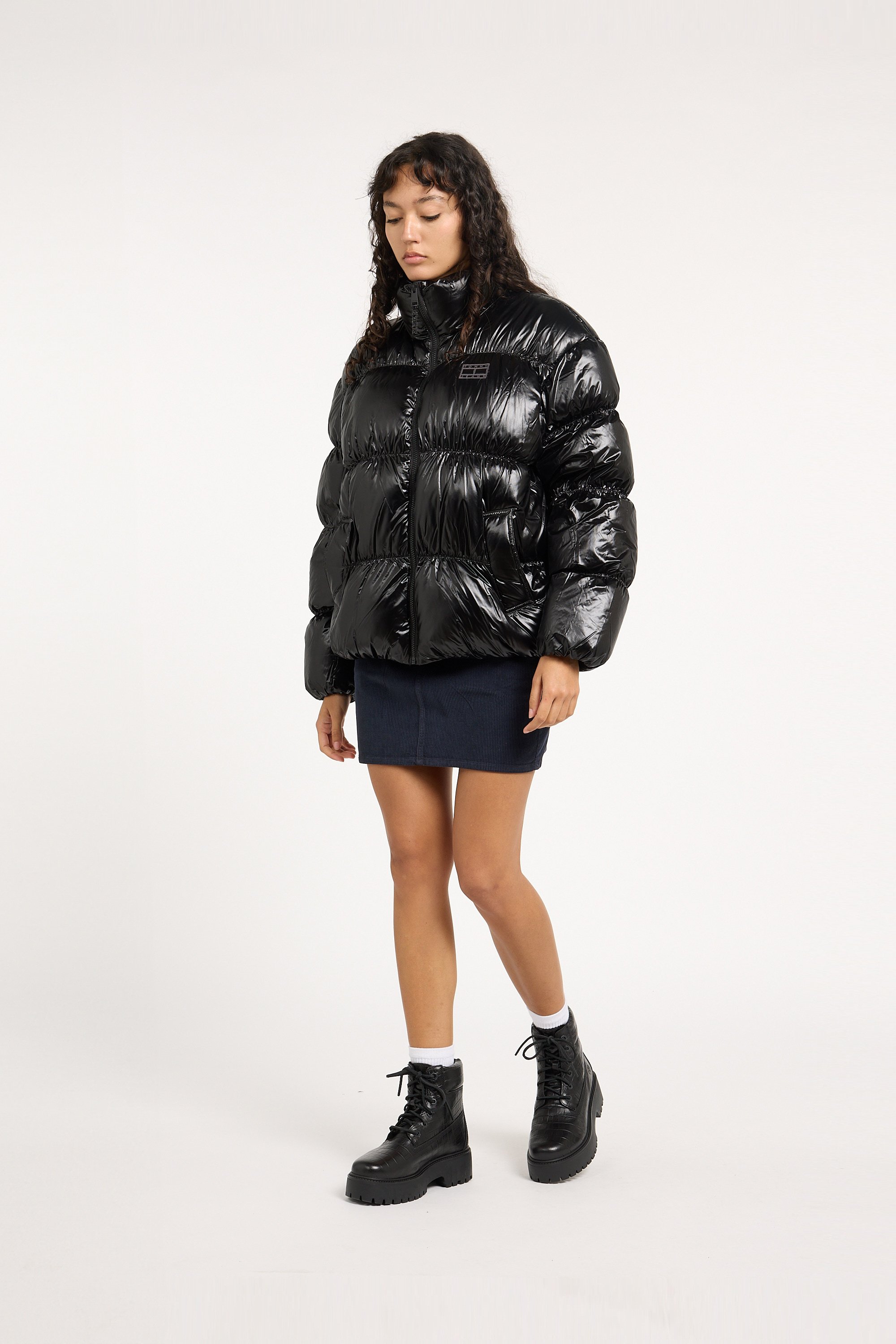 Zipped high-neck colorblock padded jacket with hood TOMMY JEANS Black