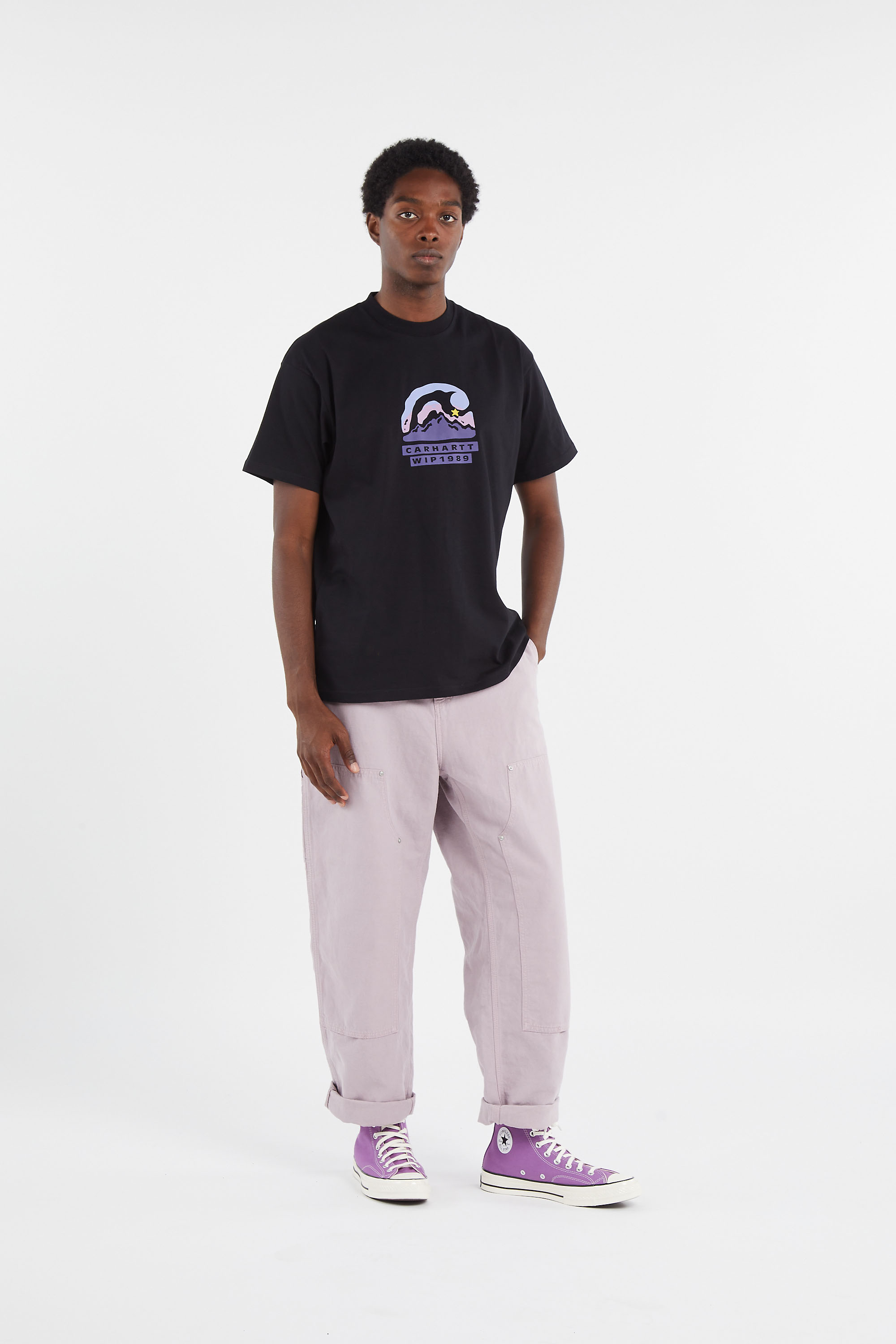Regular-fit round-neck cotton T-shirt Black