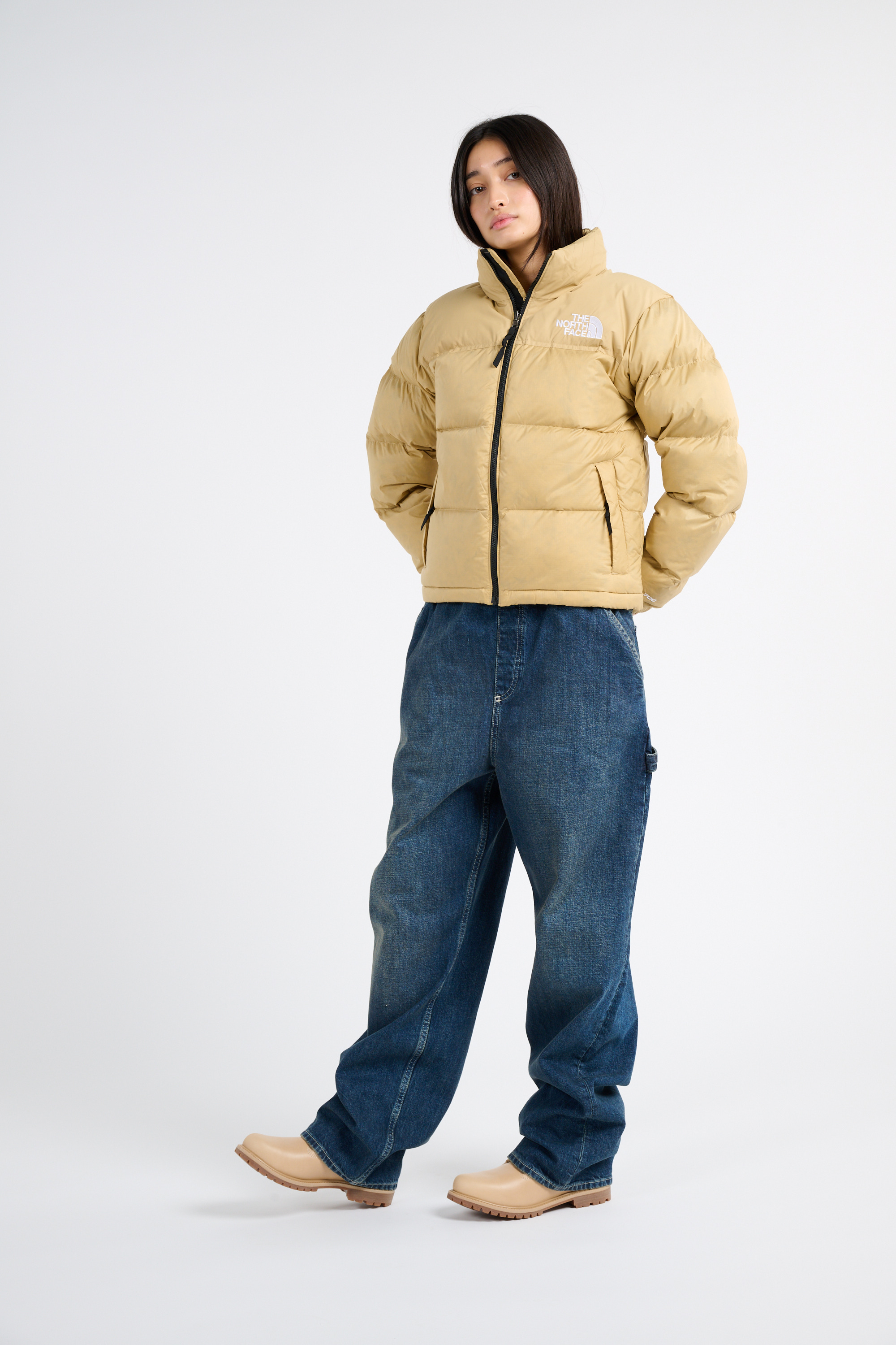 Lightweight quilted padded jacket with high neck Khaki