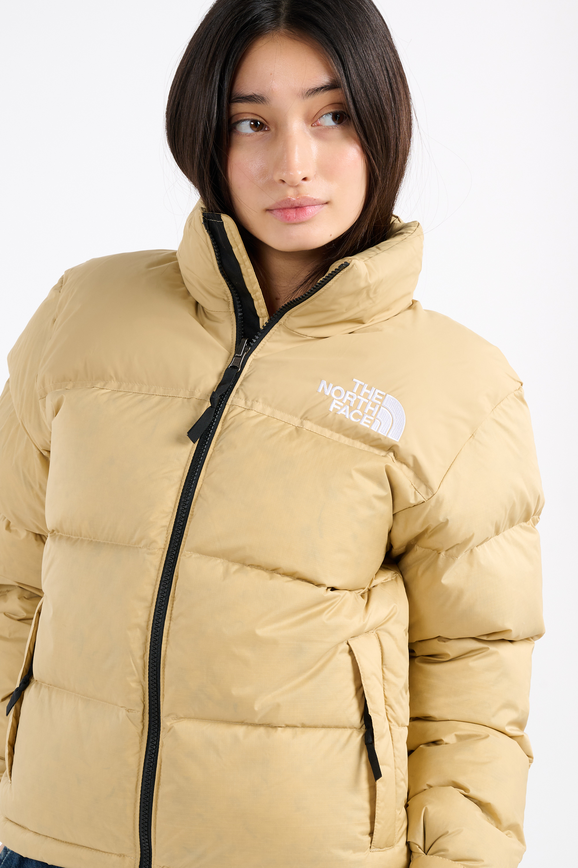 Lightweight quilted padded jacket with high neck Khaki
