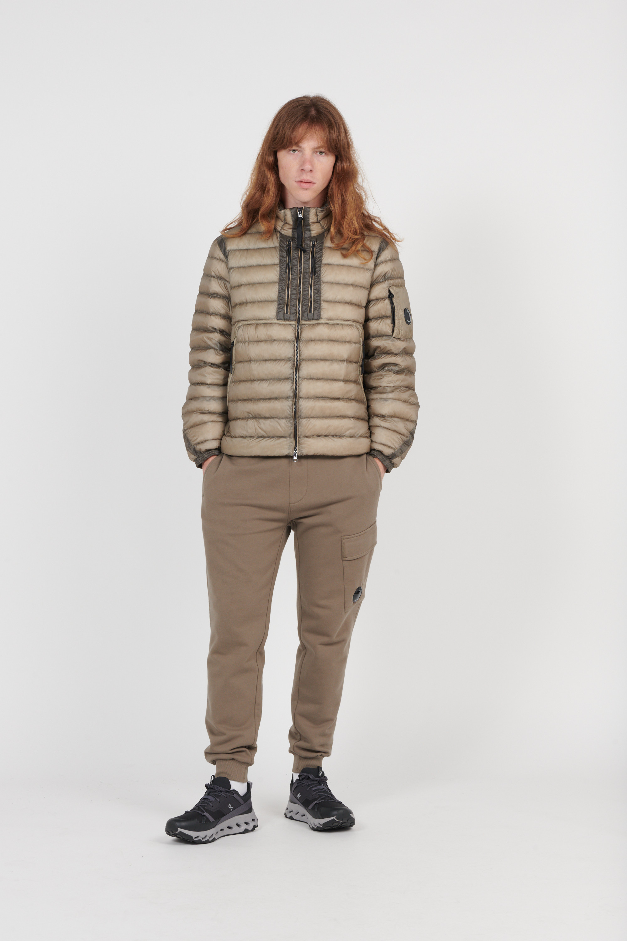 Lightweight quilted padded jacket with high neck Khaki