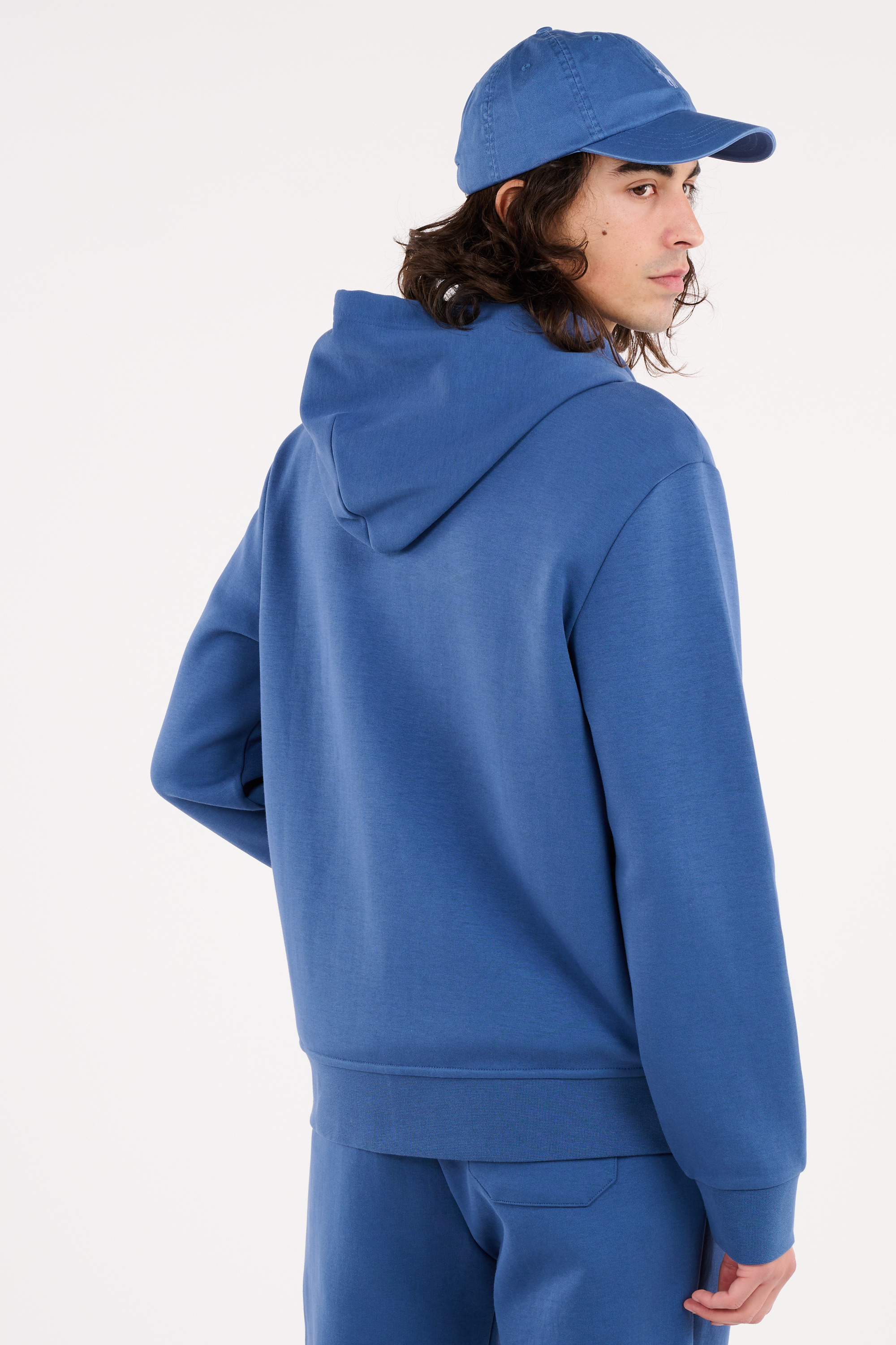 Regular-fit zip-up cotton-blend hoodie with Pony Player Blue