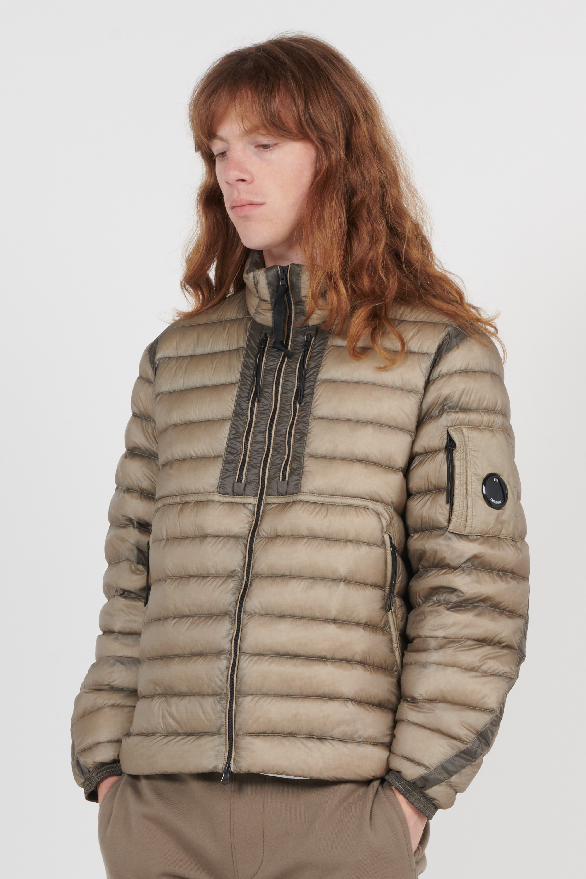 Lightweight quilted padded jacket with high neck Khaki