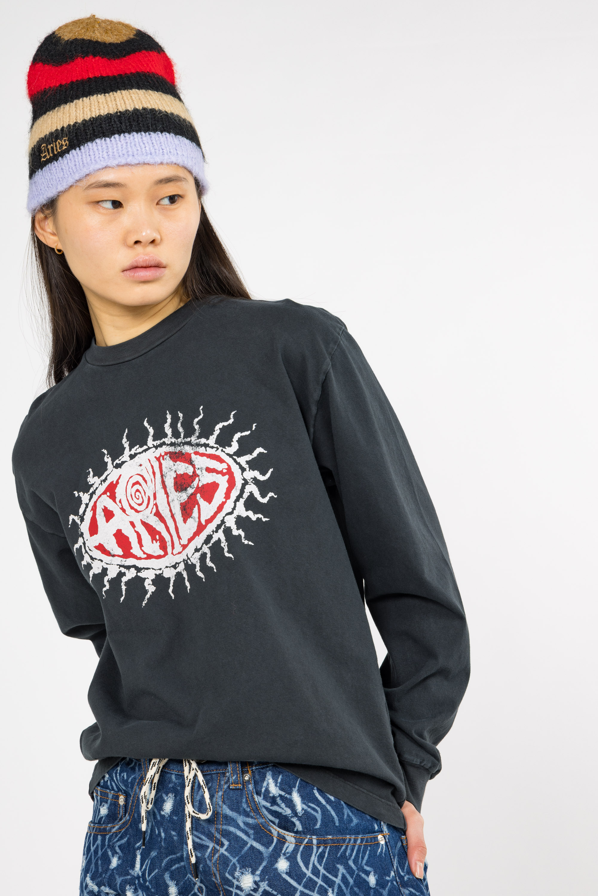 Regular-fit round-neck cotton T-shirt Black