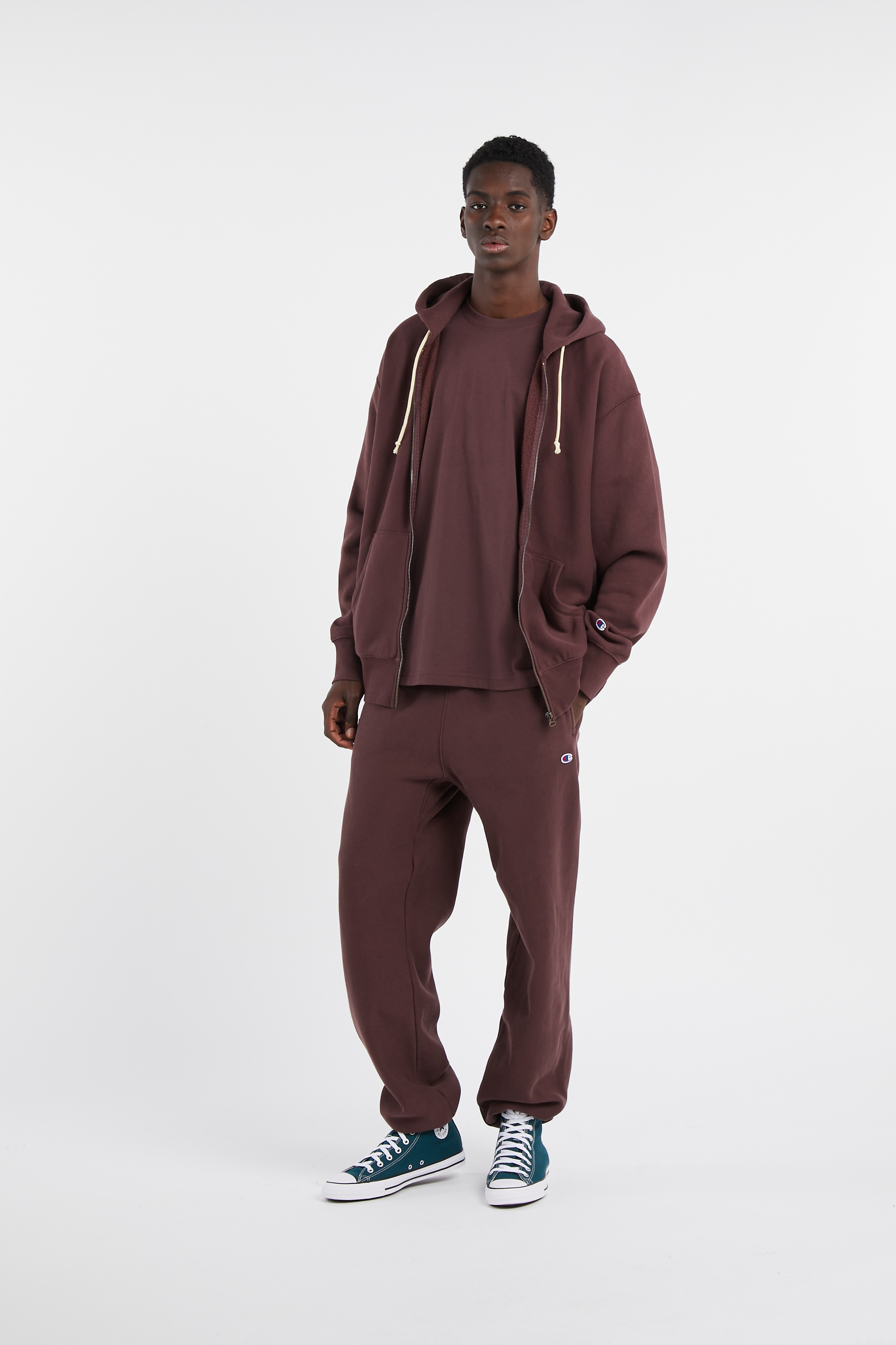 Regular-fit zip-up cotton-blend hoodie with Pony Player Brown