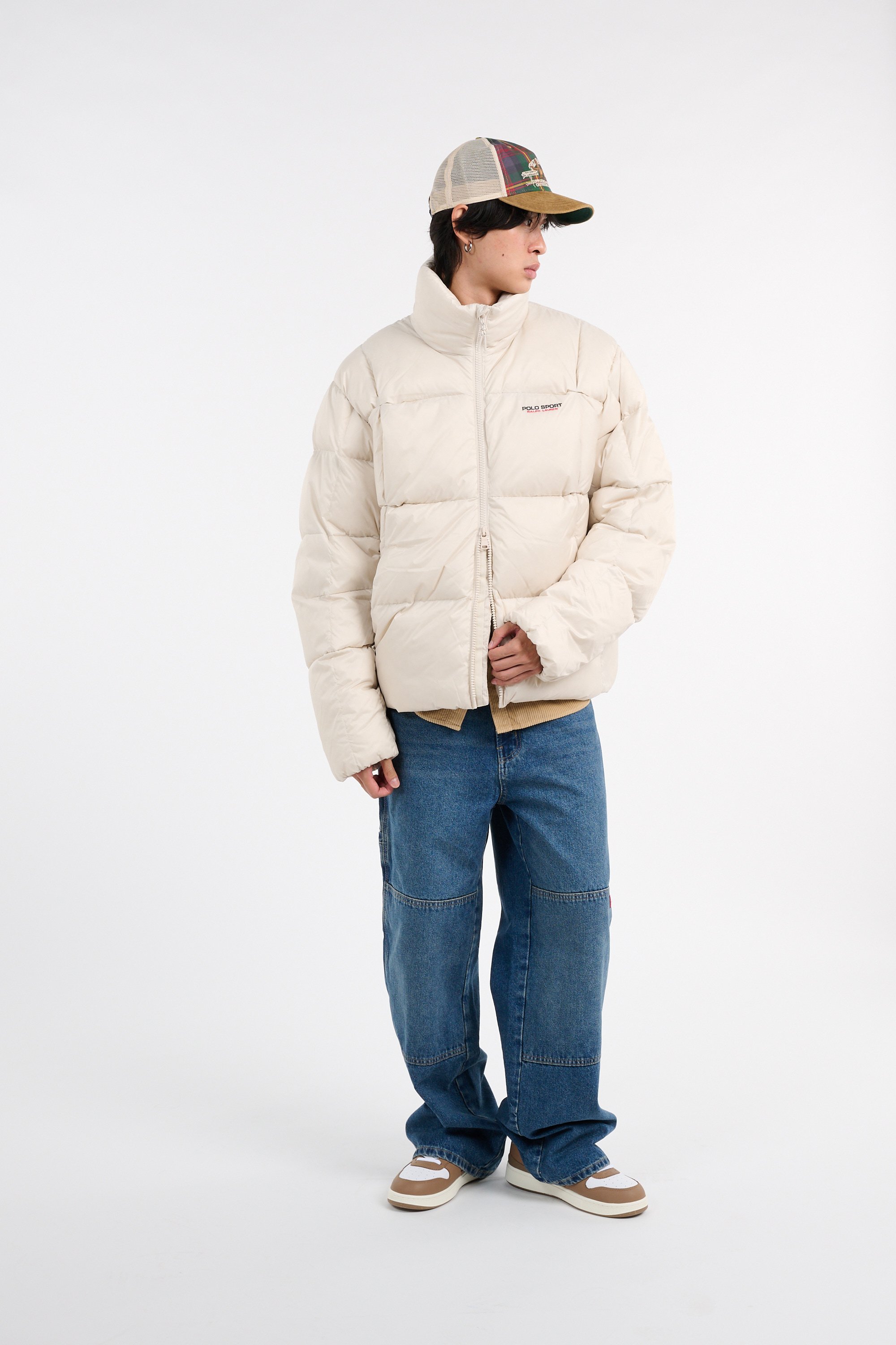Zipped high-neck colorblock padded jacket with hood POLO RALPH LAUREN Beige