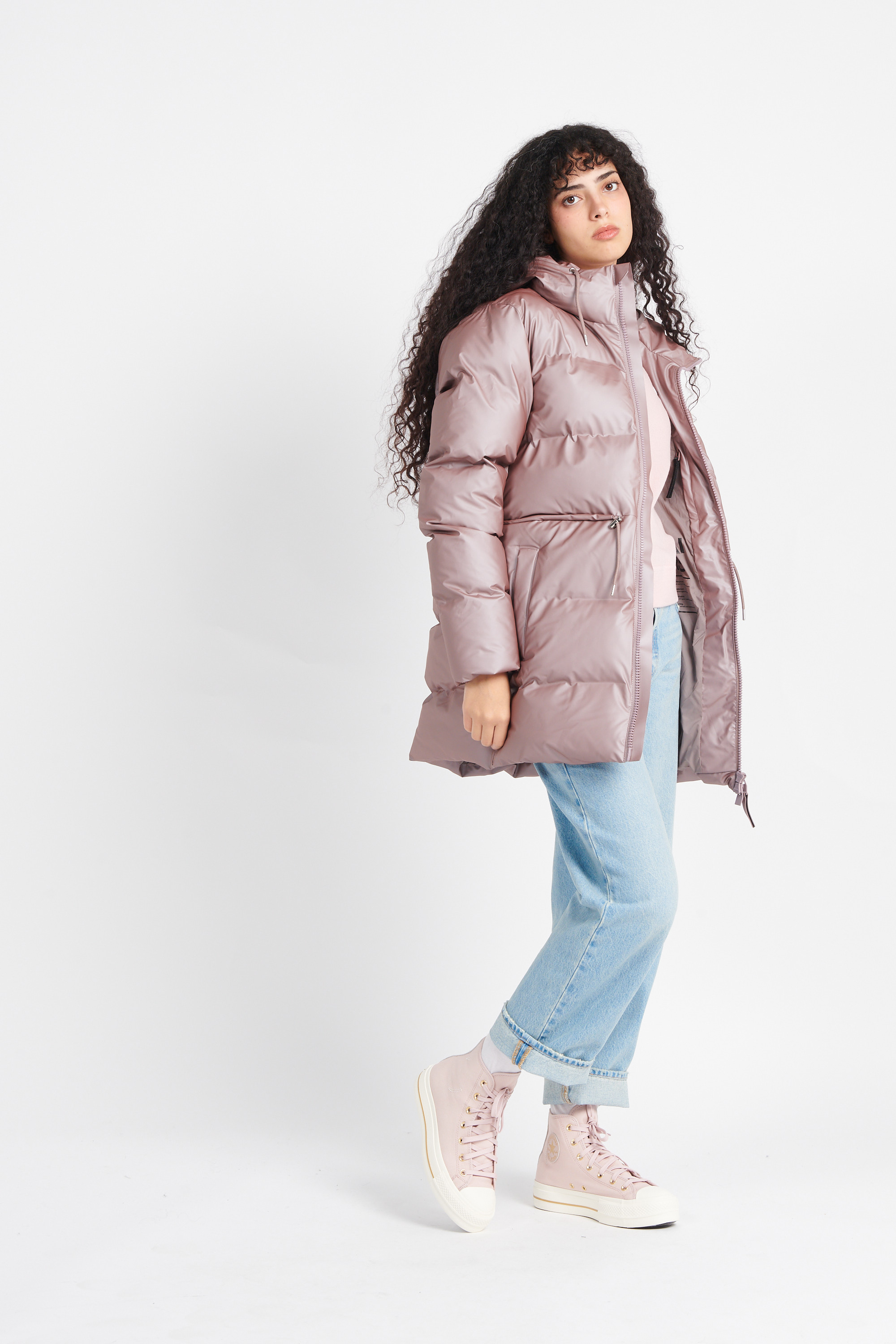 Lightweight quilted padded jacket with high neck Pink