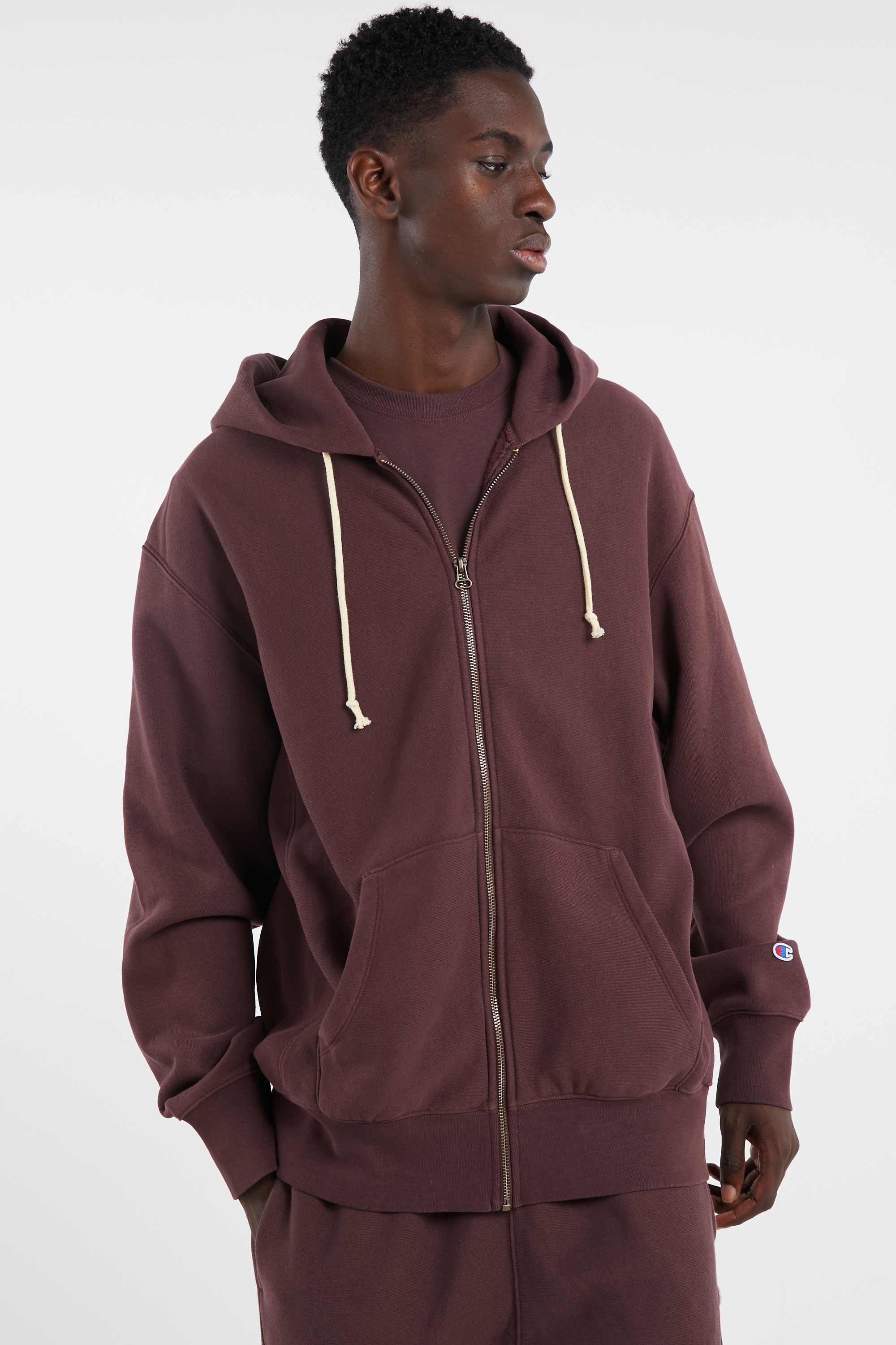Regular-fit zip-up cotton-blend hoodie with Pony Player Brown
