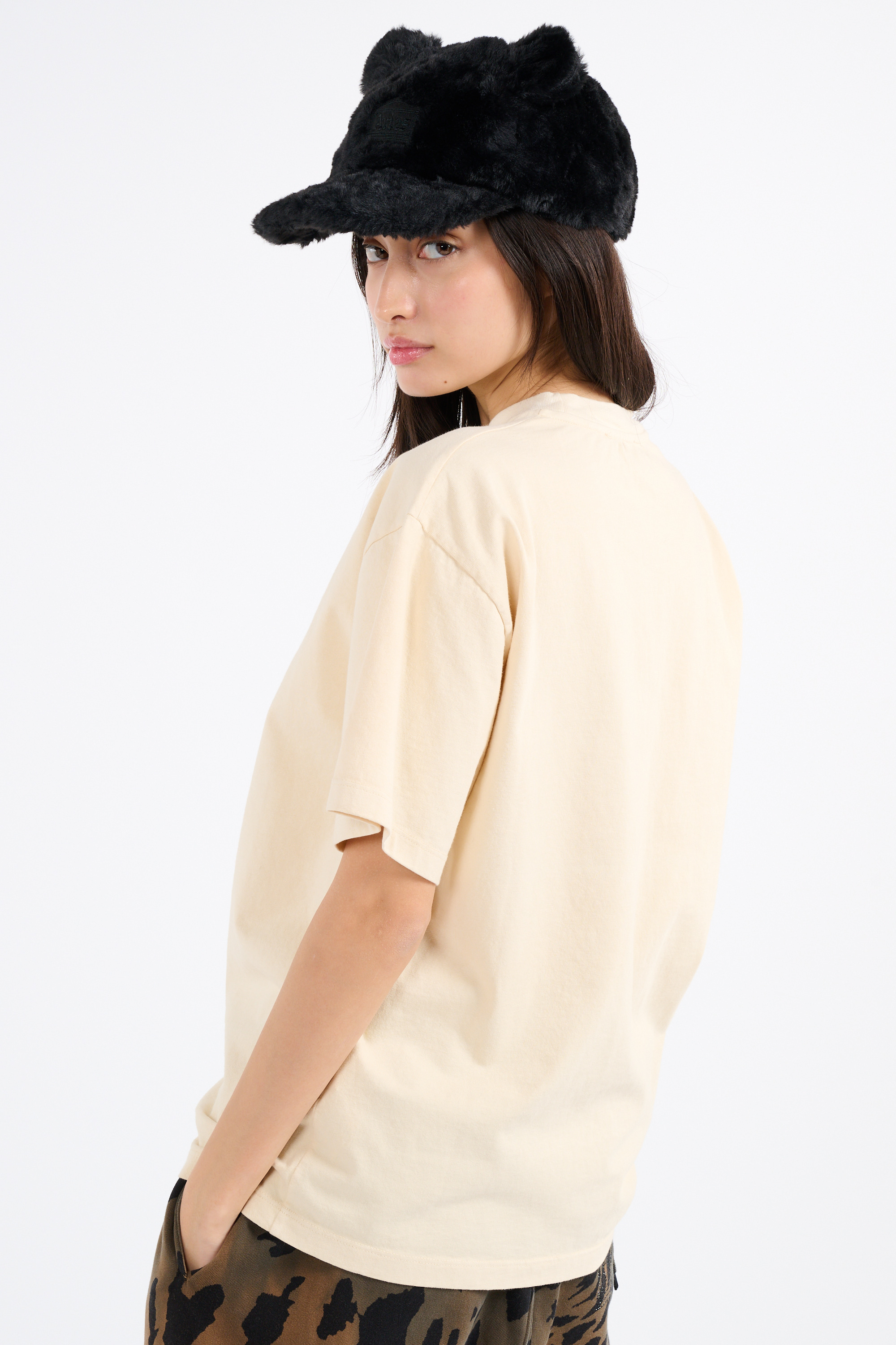 Regular-fit round-neck cotton T-shirt Beige