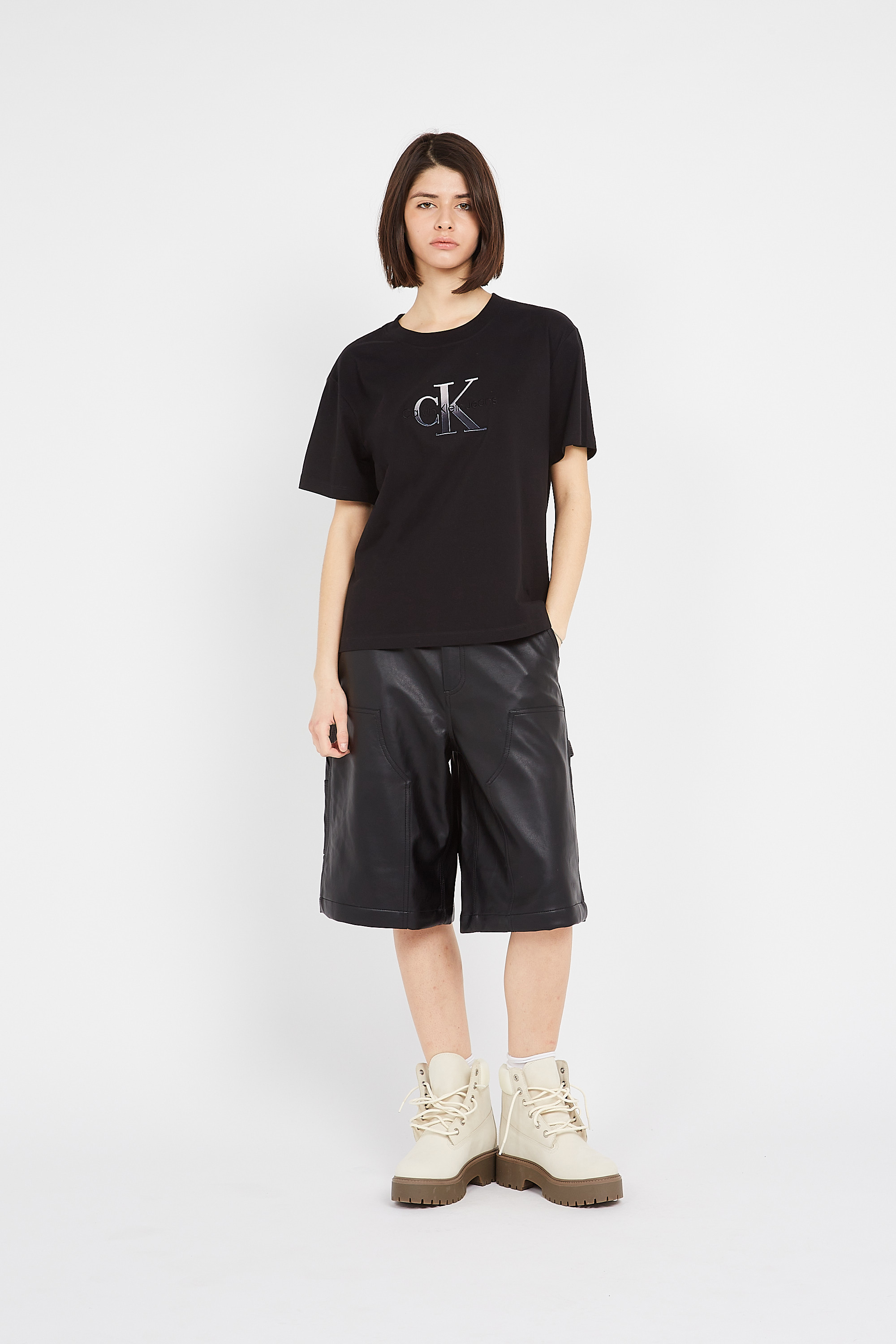 Regular-fit round-neck cotton T-shirt Black