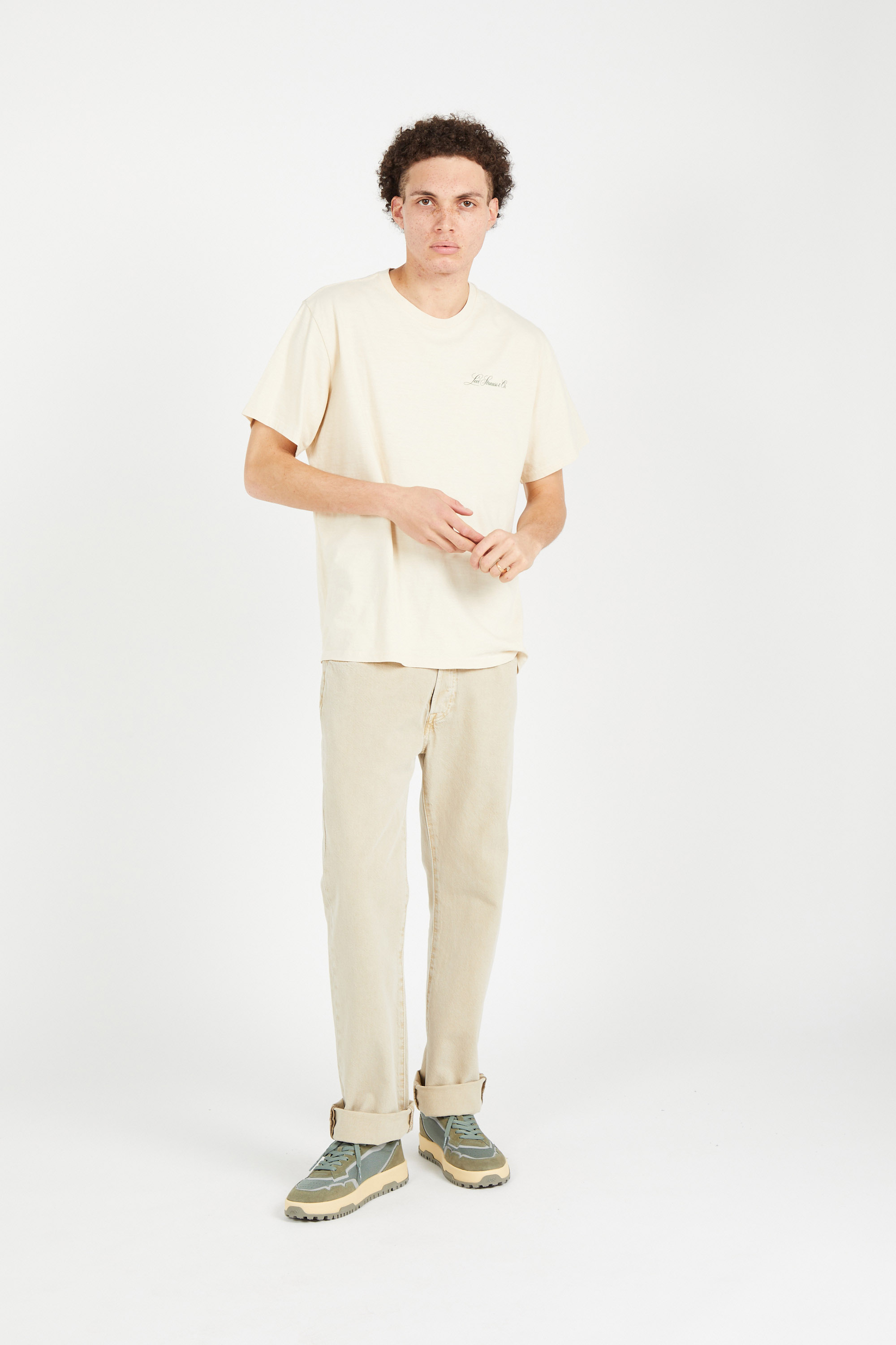 Regular-fit round-neck cotton T-shirt Beige