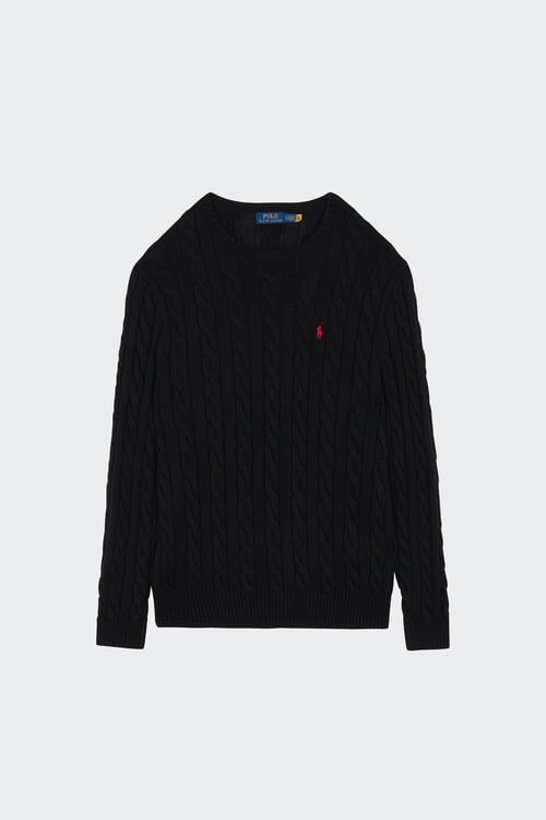 Polo - Pull droit col rond en coton - Taille L Noir