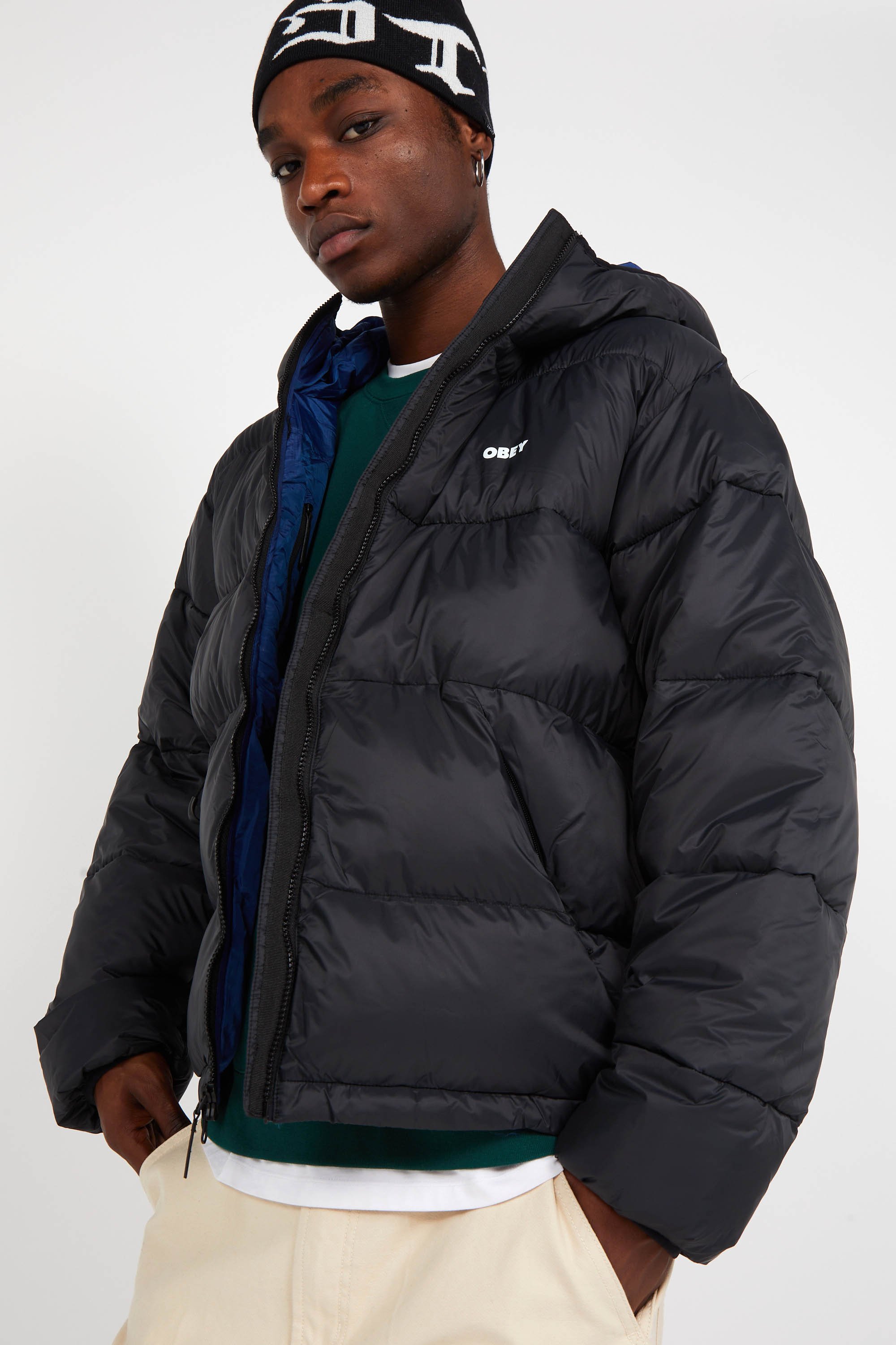 Lightweight quilted padded jacket with high neck Black