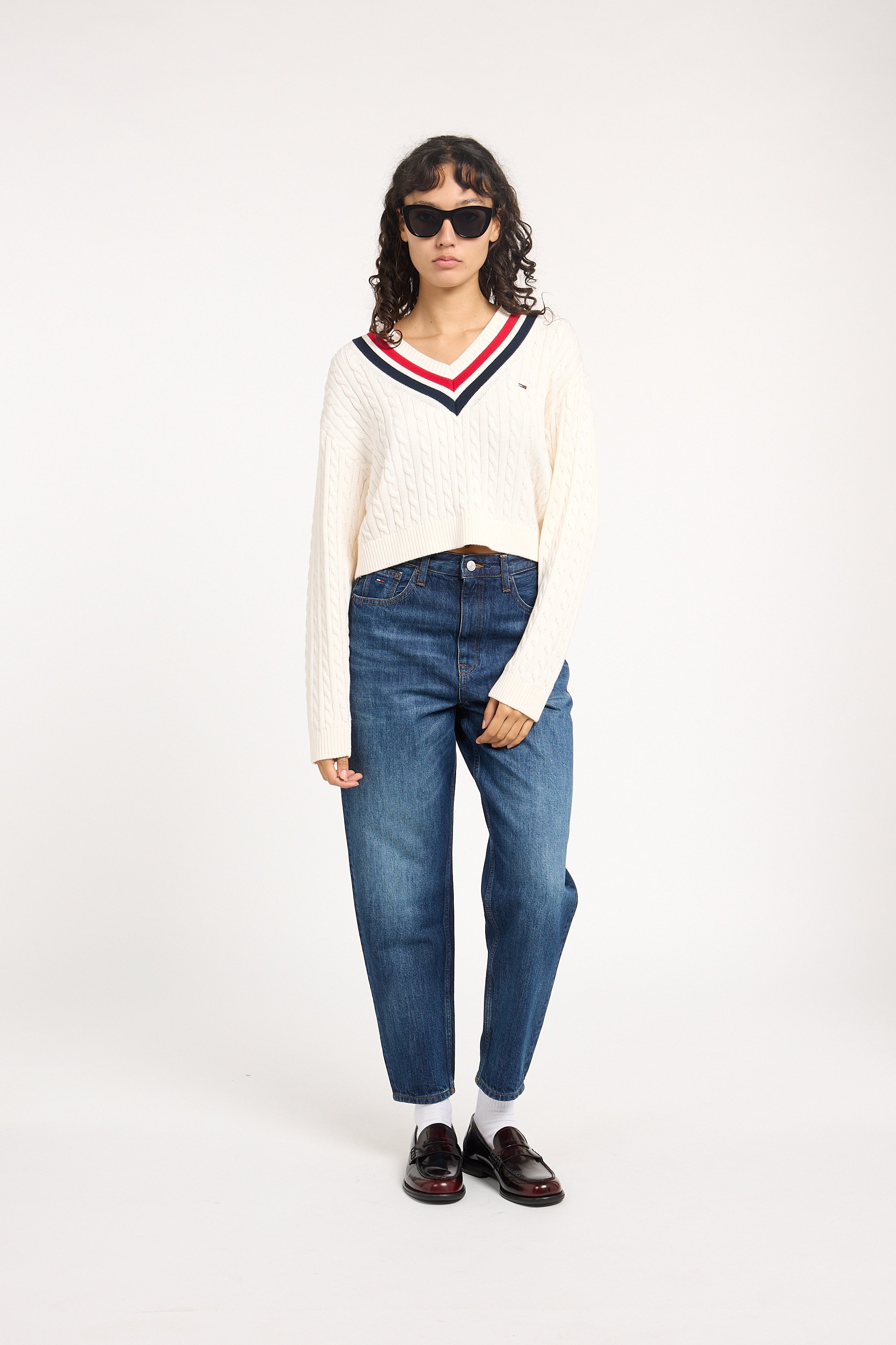 Pull col V TOMMY JEANS Blanc