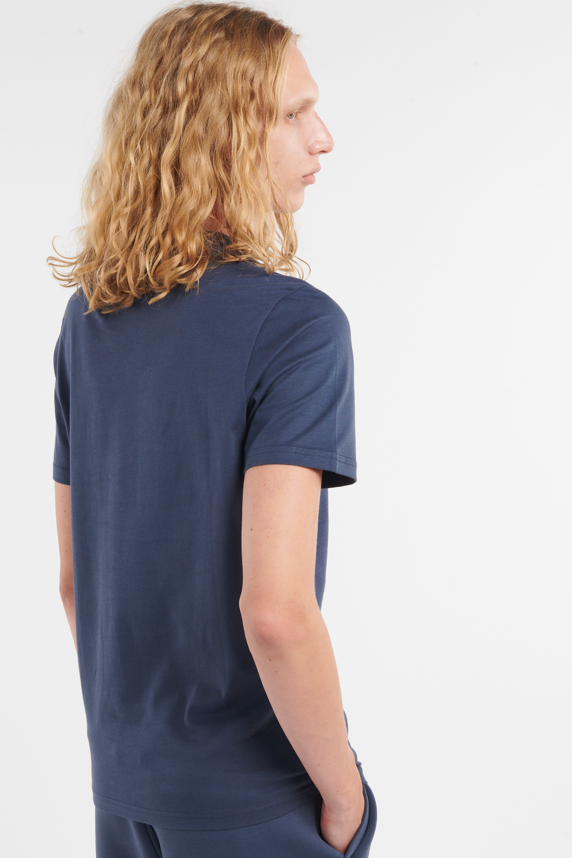 Regular-fit round-neck cotton T-shirt Blue